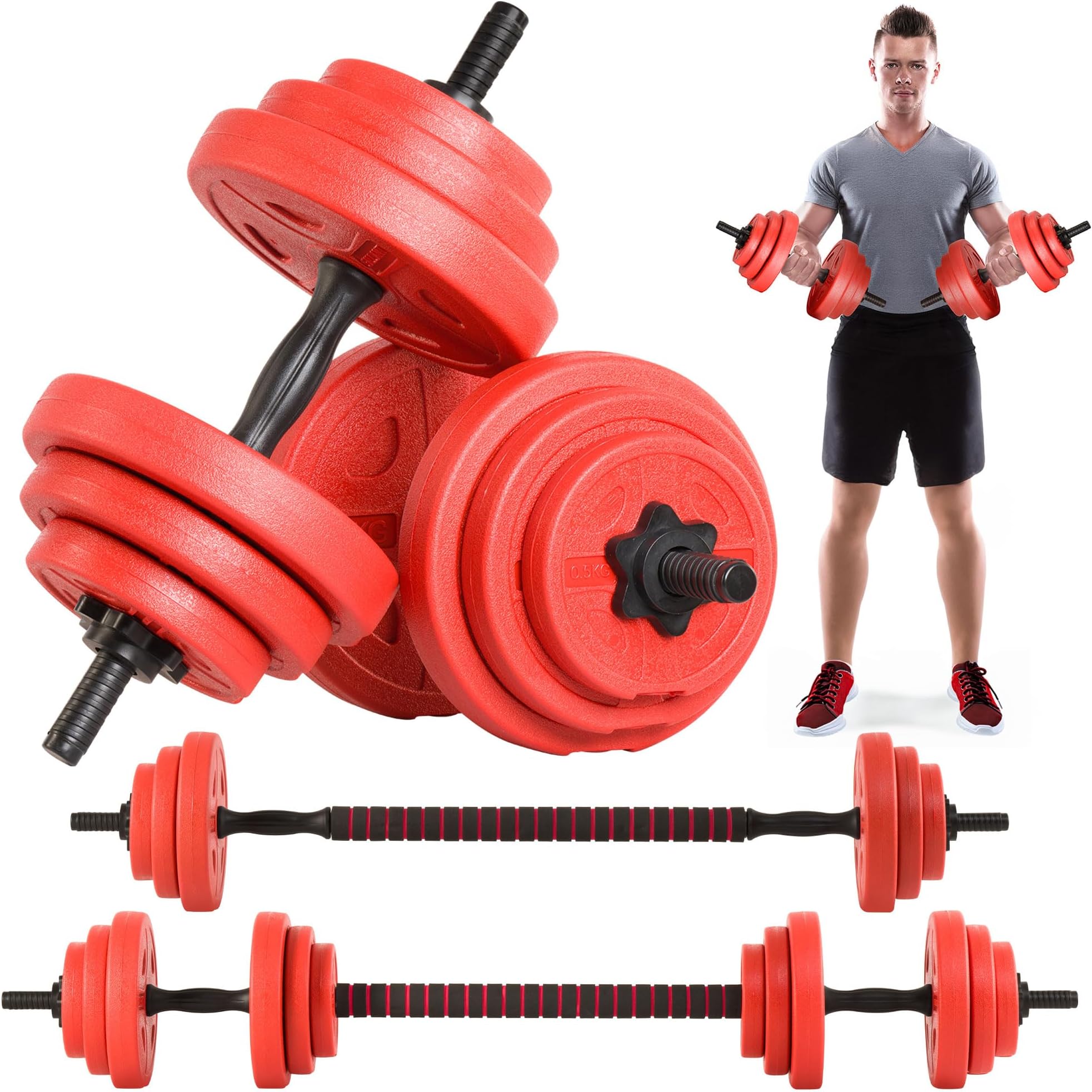 20kg Weights Dumbbells Set, 2 in 1 Adjustable Dumbbells Pair Barbell Weights Set for Men Strength Training, Weight Lifting, Bodybuilding Dumbells Free Weight Set Men and Women
