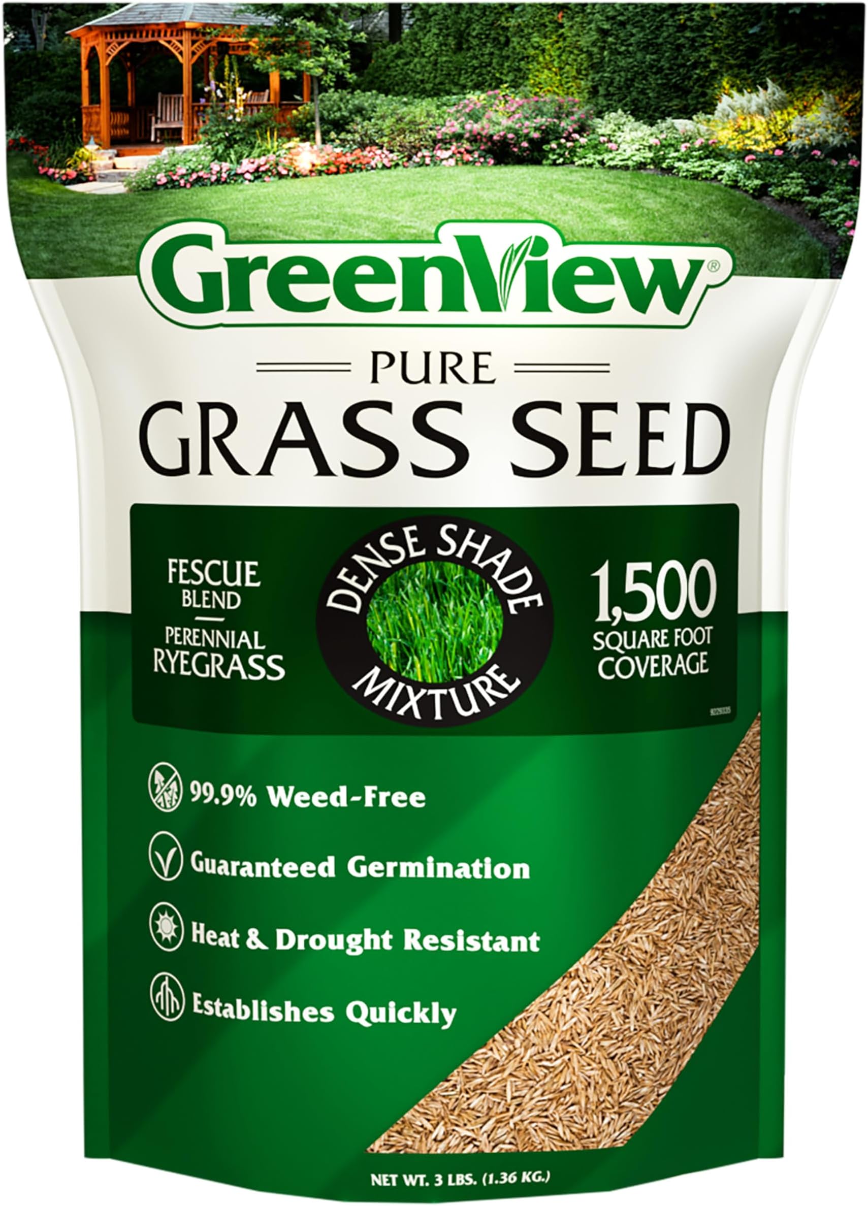 GreenView Pure Grass Seed Dense Shade Mixture, 3 lb. Bag – Covers up to 1,500 sq. ft.