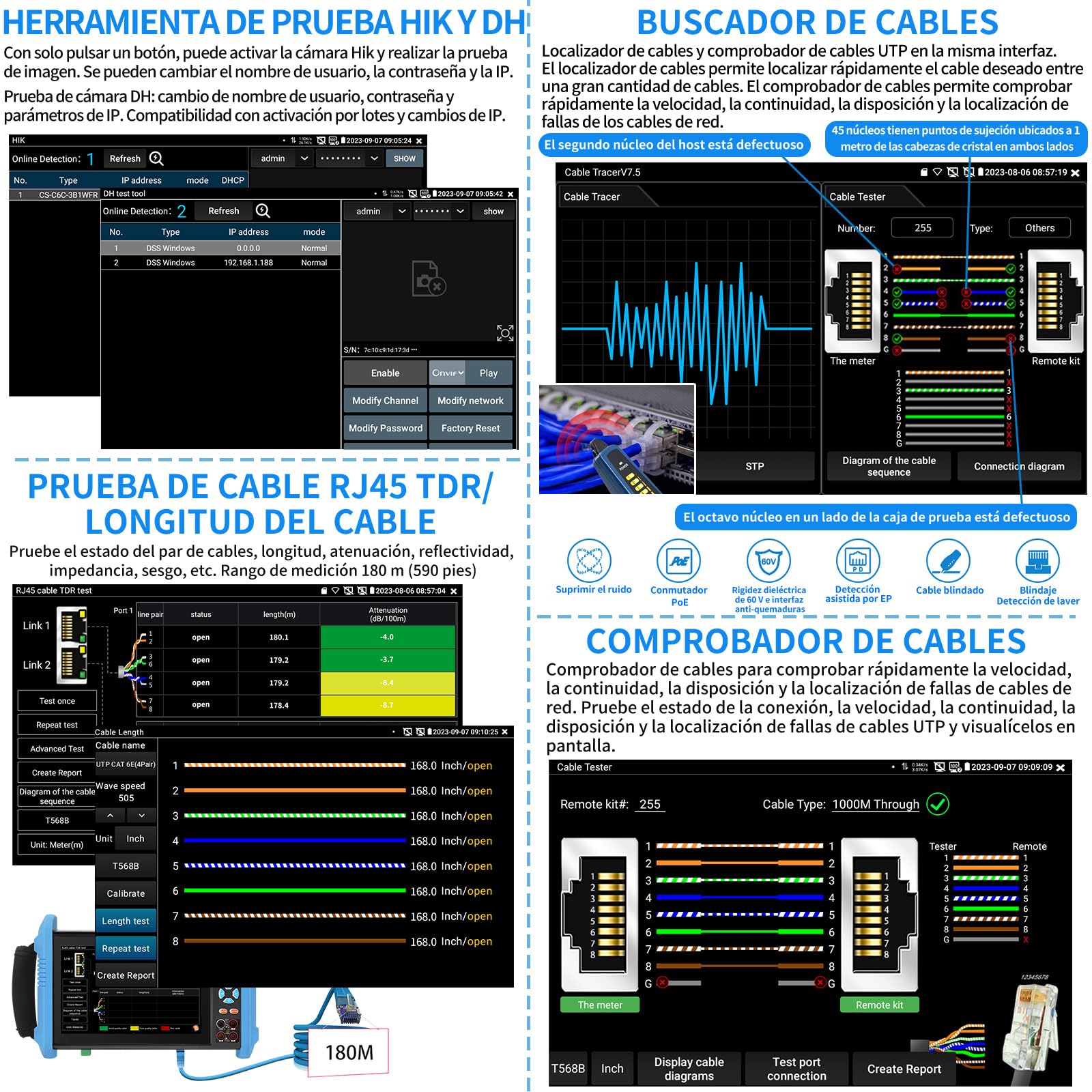 Henkion Tester Probador de CCTV IPC-9800CMADHS Pro, Pantalla Táctil IPS de 7 Pulgadas, Prueba IPC 8K y CCTV 4K 8MP HD-TVI CVI AHD SDI, Multímetro, RJ45, Probador de Cables PoE HDMI VGA WiFi RS485