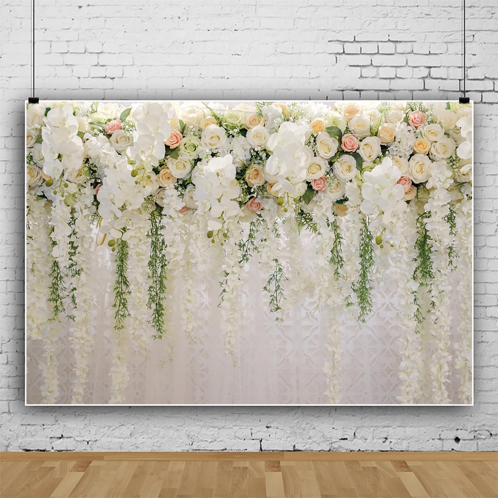 3x2m Photo de Mariage Toile de Fond pour la réception Fleurs Blanches Rideau Floral cérémonie de Mariage décorations de Douche Nuptiale bannière Fond de Douche de bébé, Vinyle
