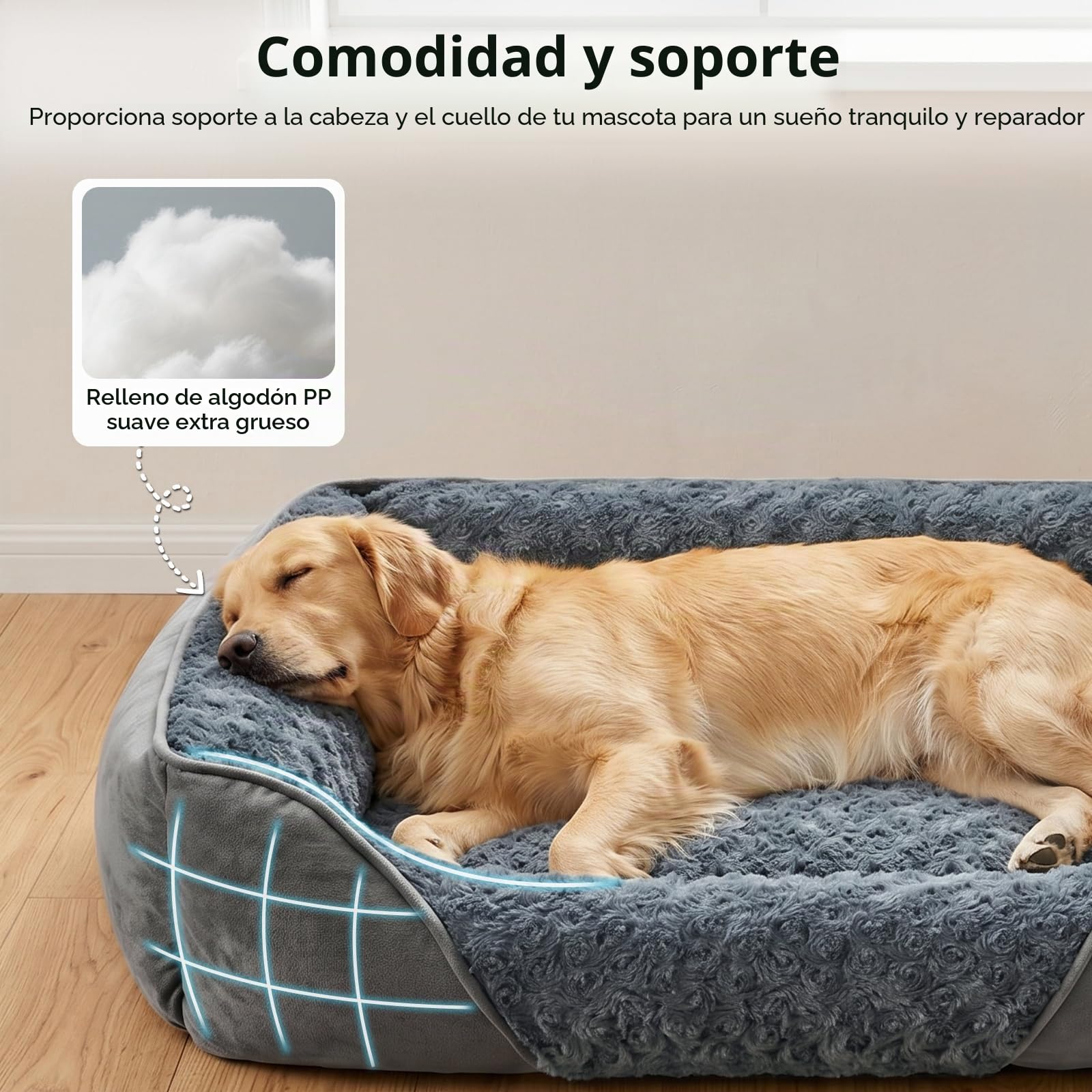 JOEJOY Cama para Perros Medianos, Cama Perro Lavable, Suave, Antideslizante para Pequeños y Medianos y Gatos, 63x53x20cm