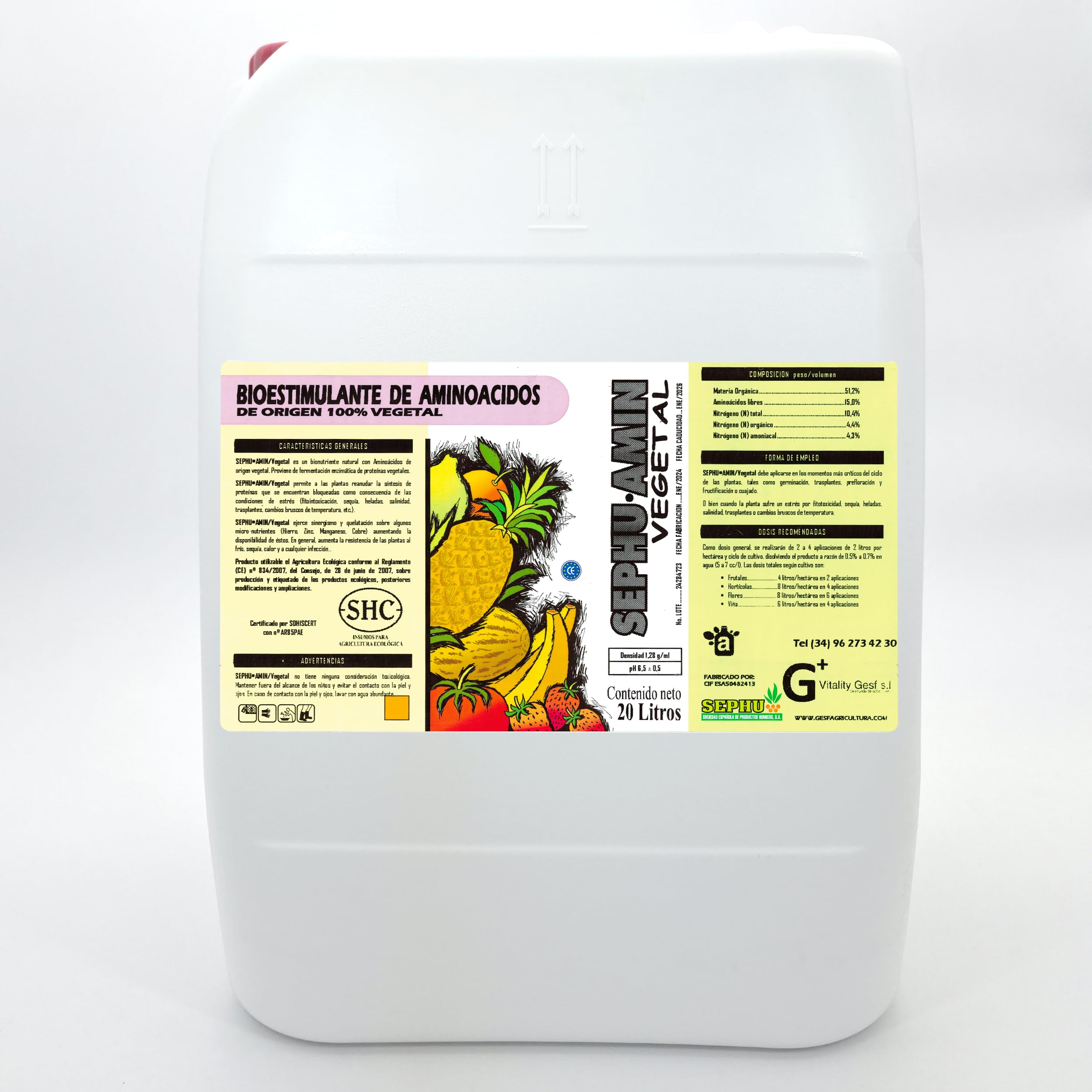 SEPHU Bioestimulante de Aminoácidos 100% Vegetal para tus plantas y cultivos potenciando su enraizamiento, 20 Litro, Certificado Agricultura Ecológica, Mejora Crecimiento y Resistencia