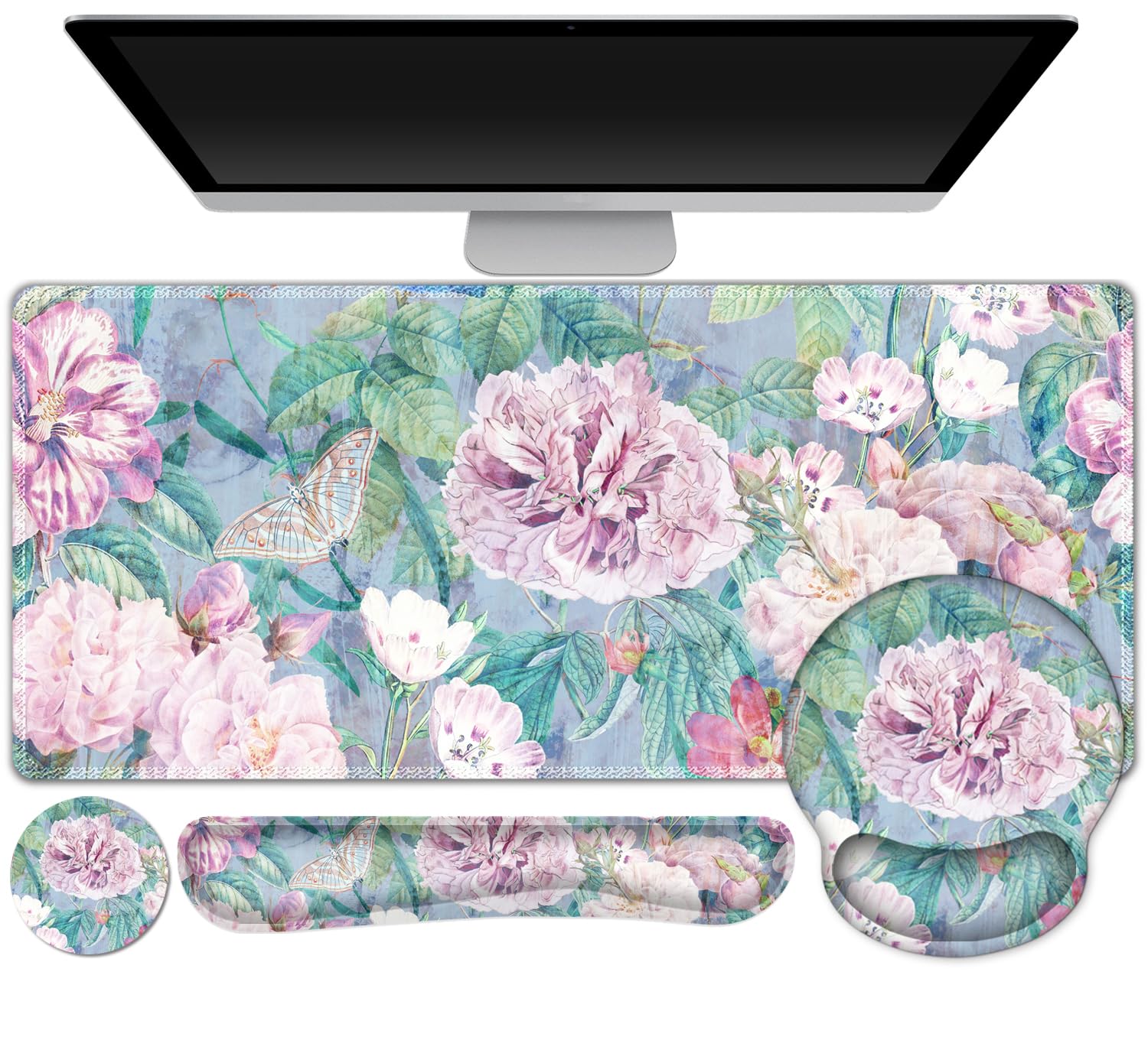 ARTSO Large Mouse Pad and Keyboard Wrist Rest Desk Pad for Keyboard and Mouse 4in1 Large Gaming Mouse