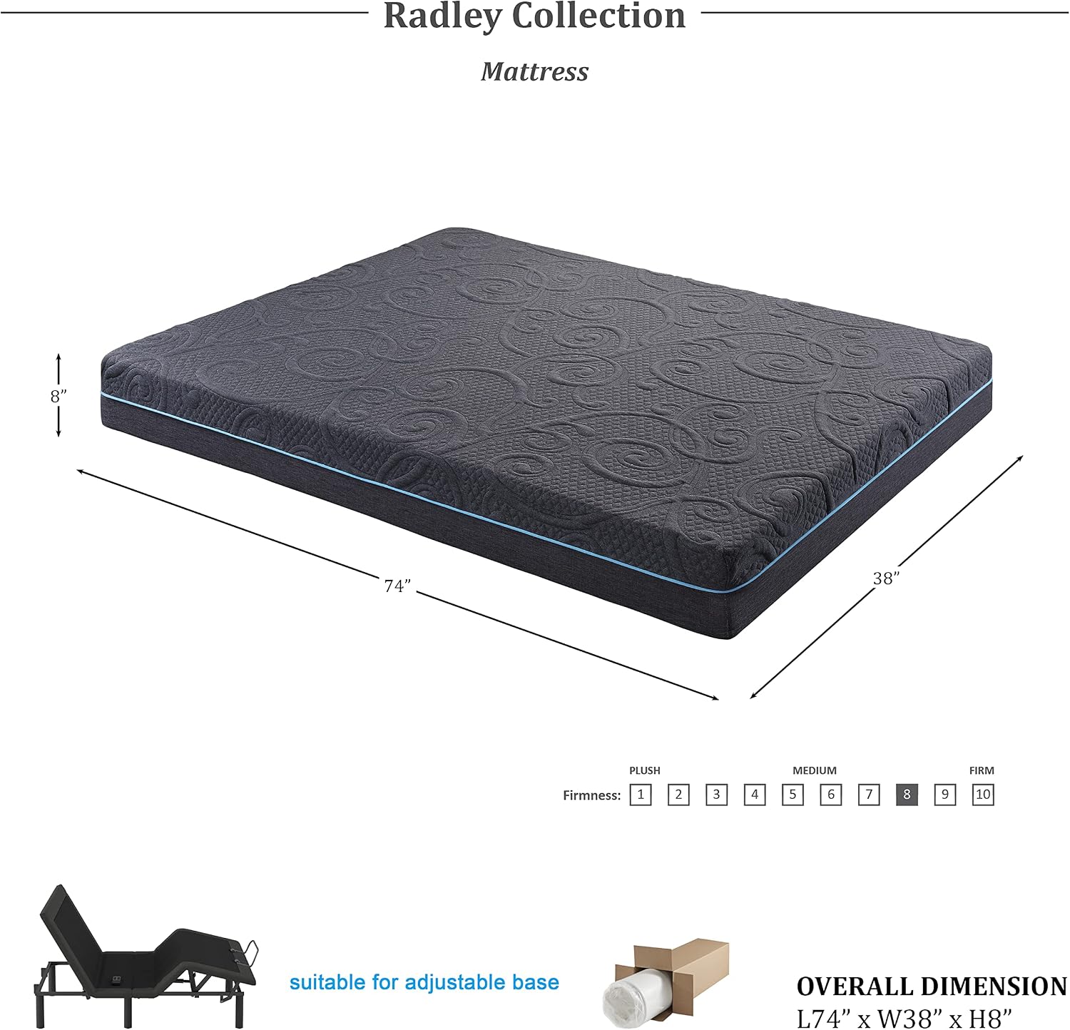 Lexicon Radley 8-Inch Gel Infused Memory Foam Hybrid Mattress, Twin, Gray
