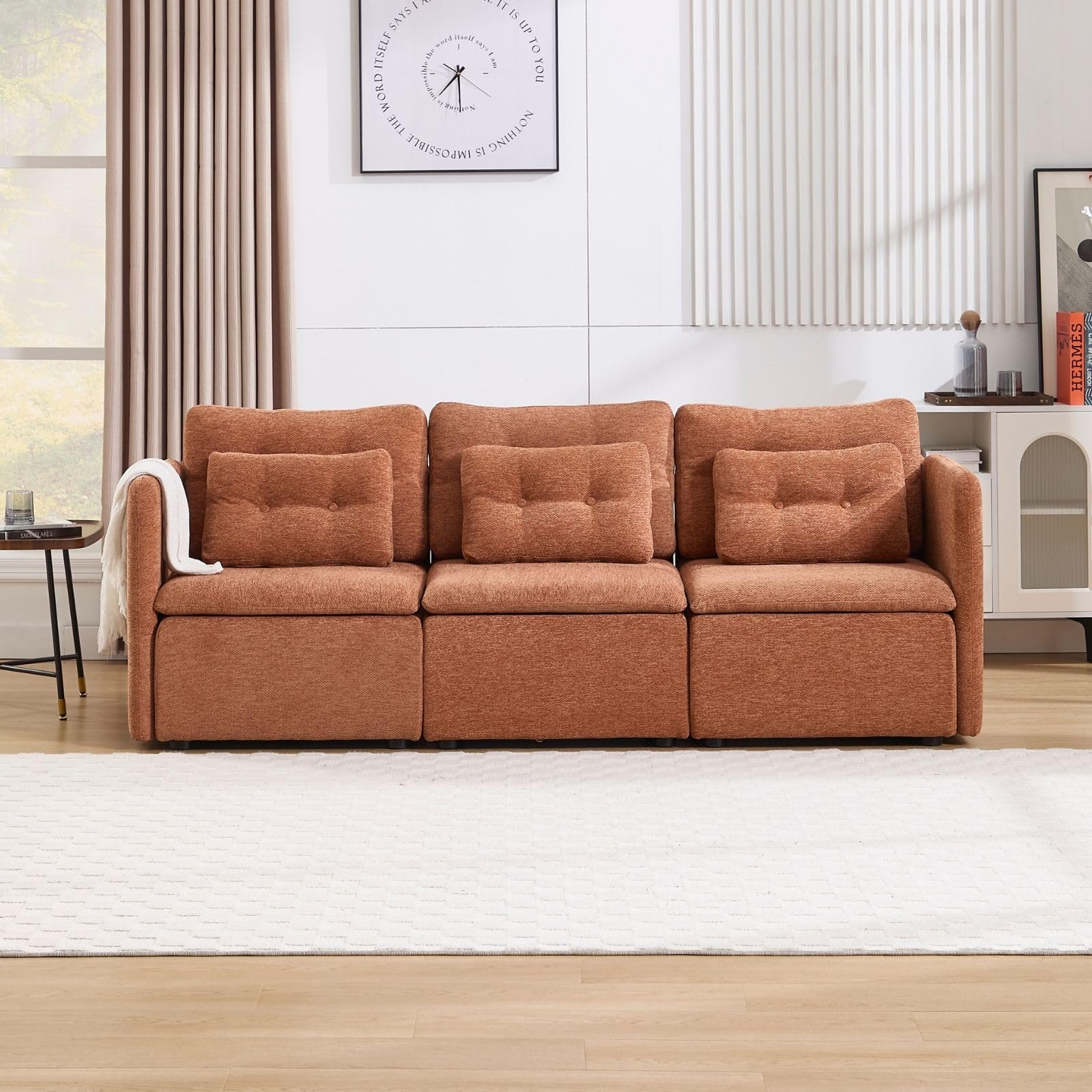 LukeAlon Modular Sectional Sofa Couch with Waist Pillow, Modern 3 Seater Chenille Sofa Set 82.5" Comfy Upholstered Lounge Sofa Cloud Couches for