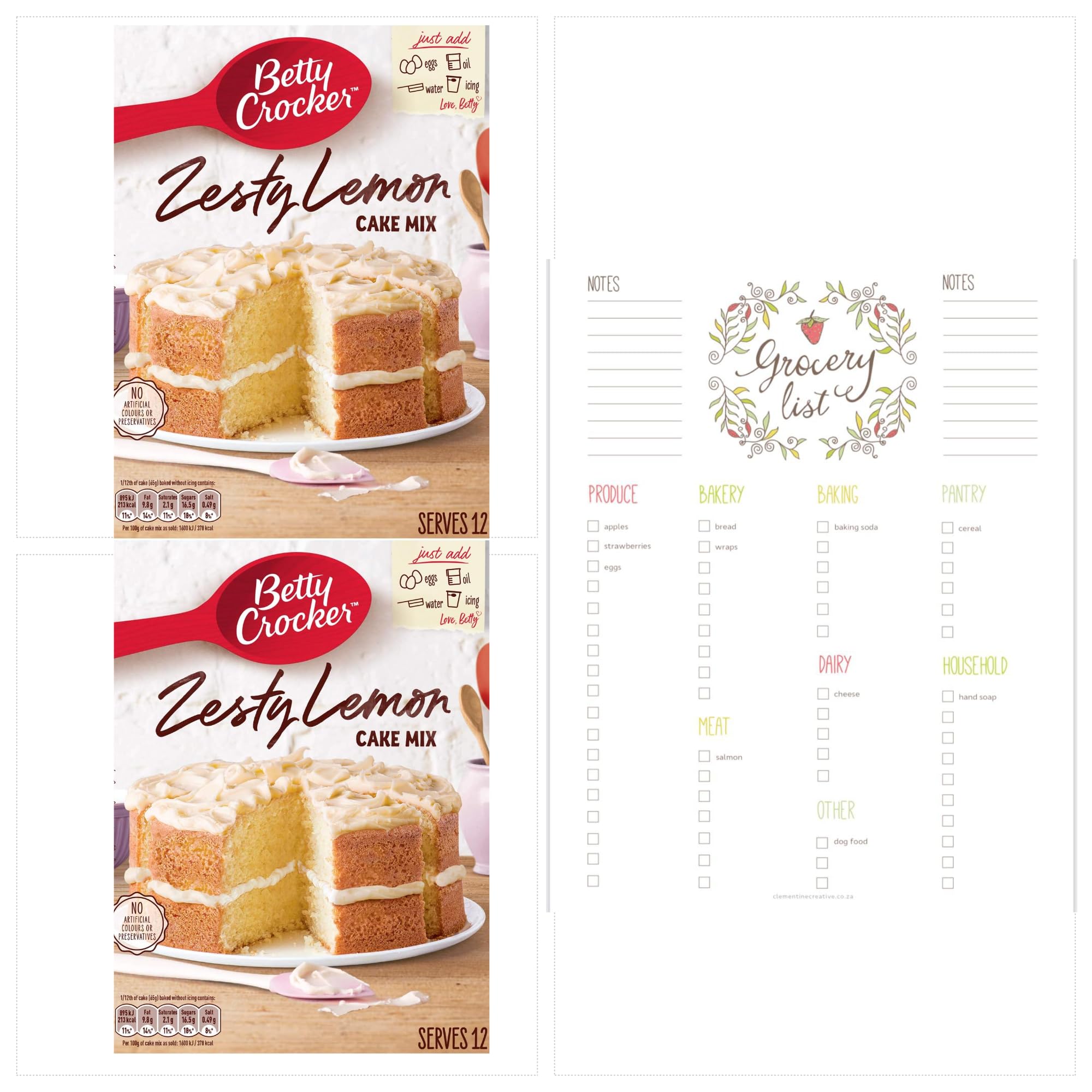 Think Outside the Gift Cake Mix Bundle – Zesty Lemon Cake Mix 425g (Pack of 2) with Grocery Card List Delicious, Easy to Bake Gift Idea