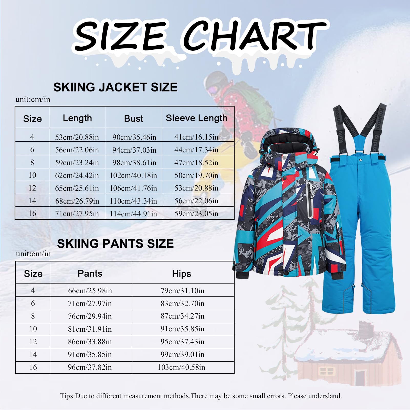 Conjunto de traje de esquí infantil de 2 piezas con capucha, traje de nieve impermeable a prueba de viento para niños y niñas, chaqueta de esquí cálida y pantalones de esquí, geométricos y