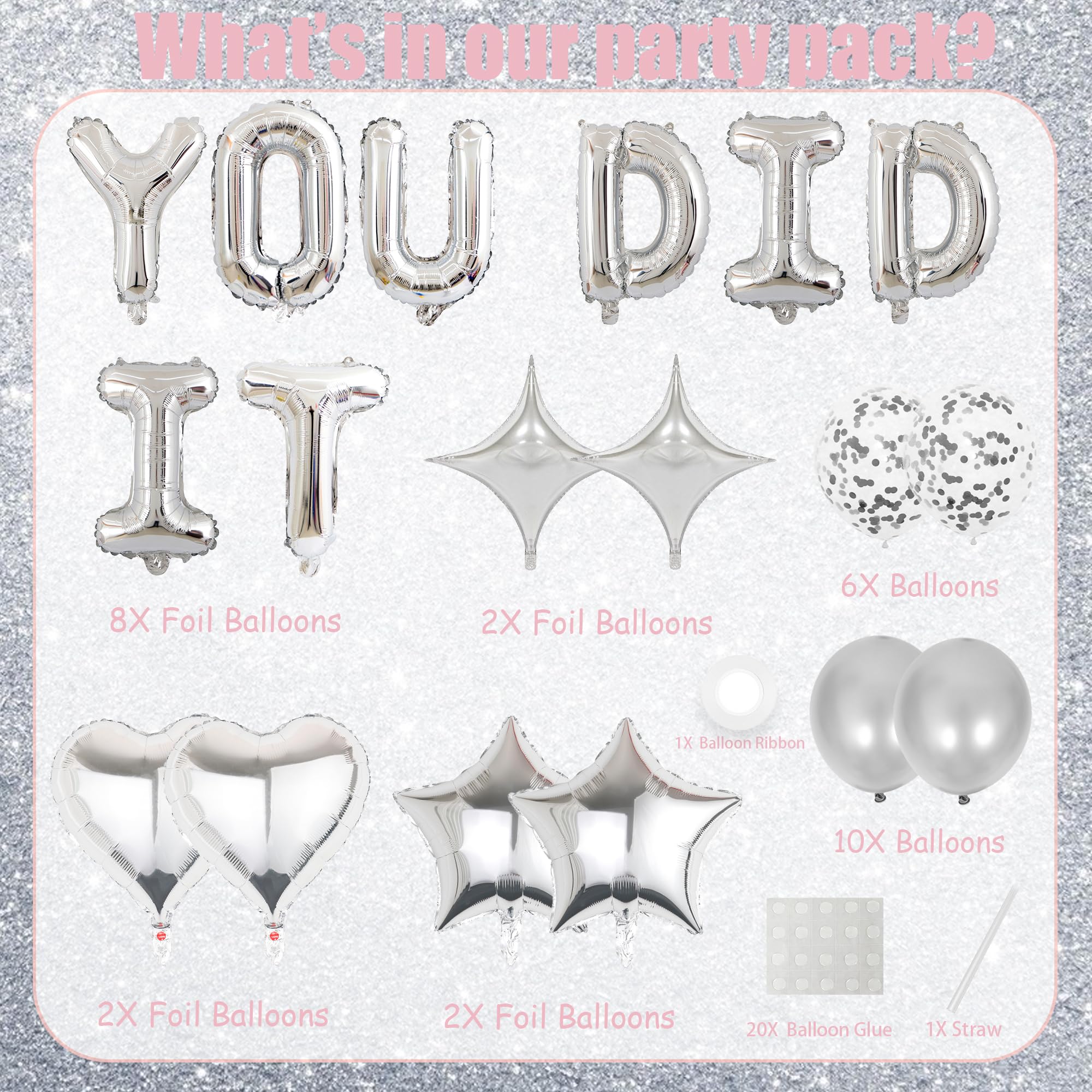 Graduation Decorations Congratulations Party Banner, You Did It Banners Silver Well Done Decoration - Image 2
