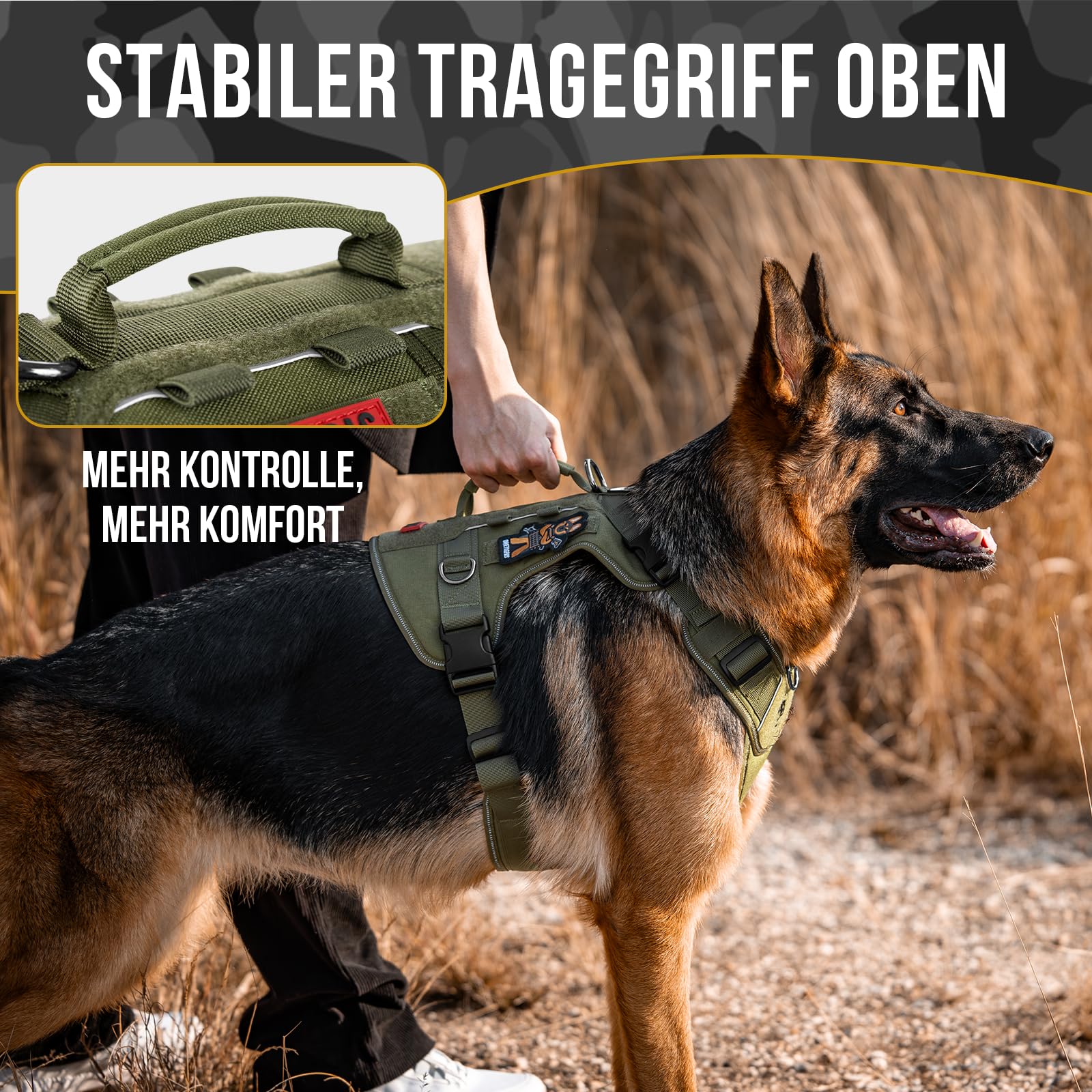 OneTigris Hundegeschirr Große Hunde, TACTILITE Taktisches Langlebig Anti Zug Geschirr, No Pull Verstellbar Brustgeschirr mit 4 D-Ringe, Reflexstreifen Grün XL