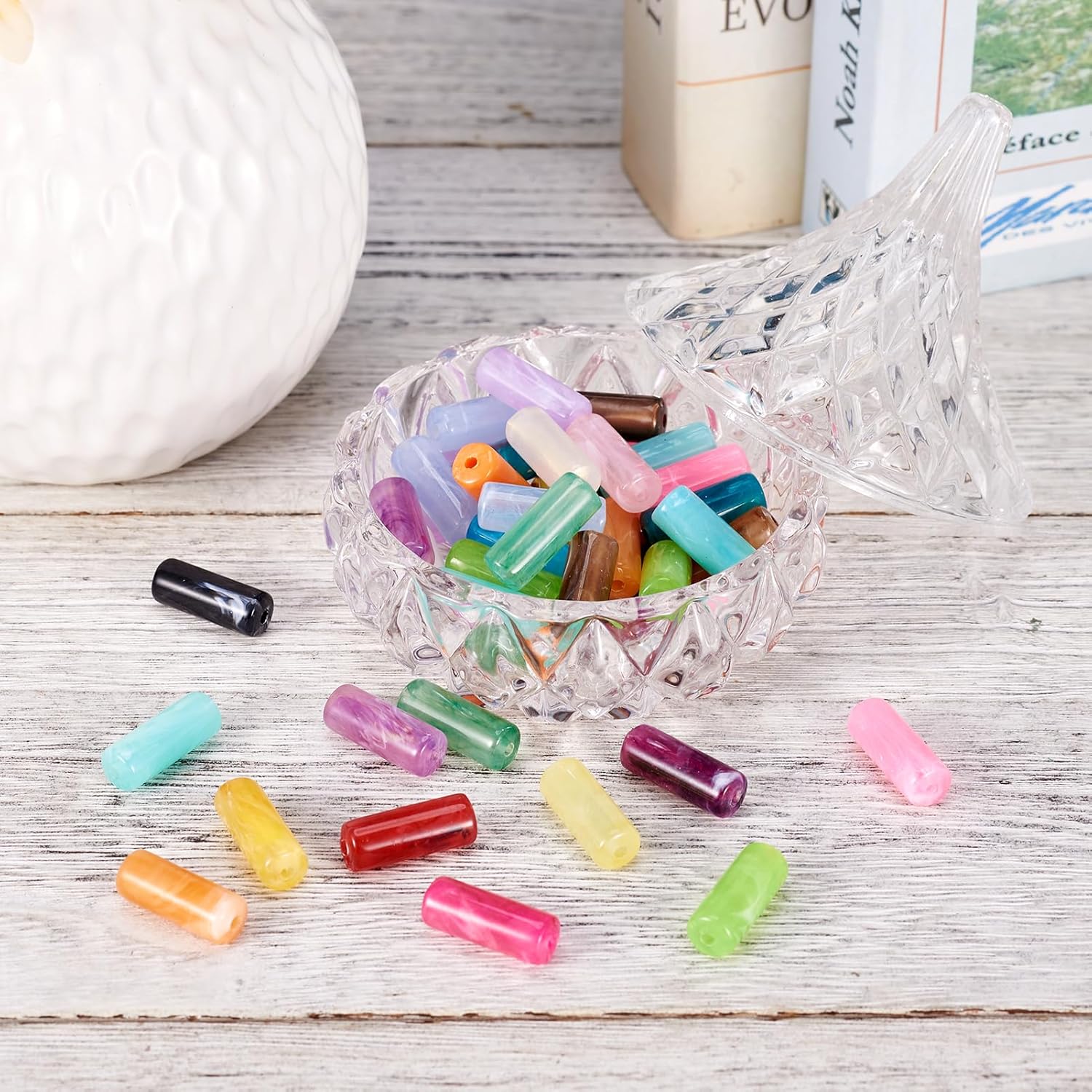 Pandahall 50pcs Column Imitation Gemstone 20x8mm Acrylic Beads Loose Spacer Beads Random Mixed for Jewelry Making - Image 2