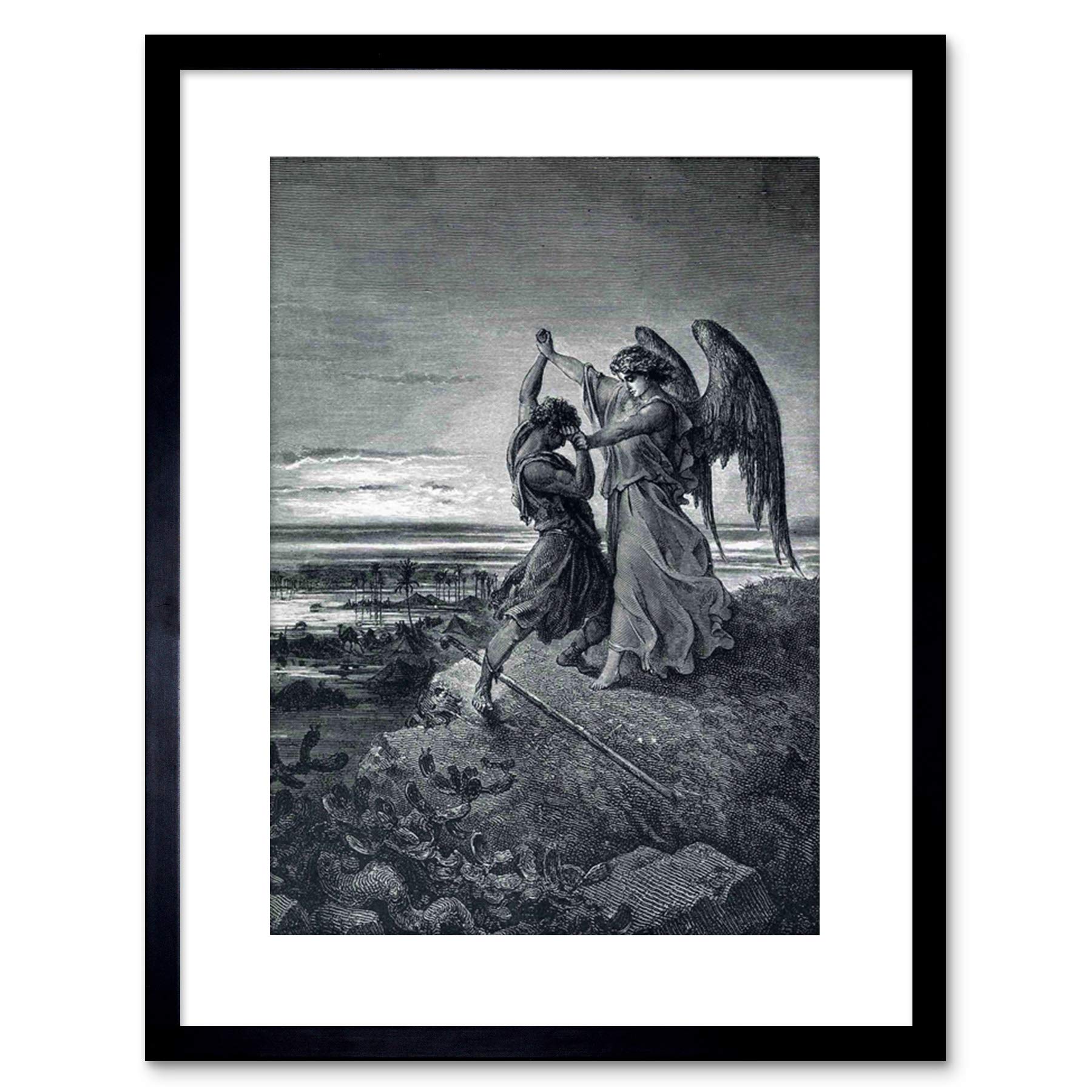 Wee Blue Coo PAINTING DORE JACOB WRESTLING WITH ANGEL FRAMED PRINT F97X3568