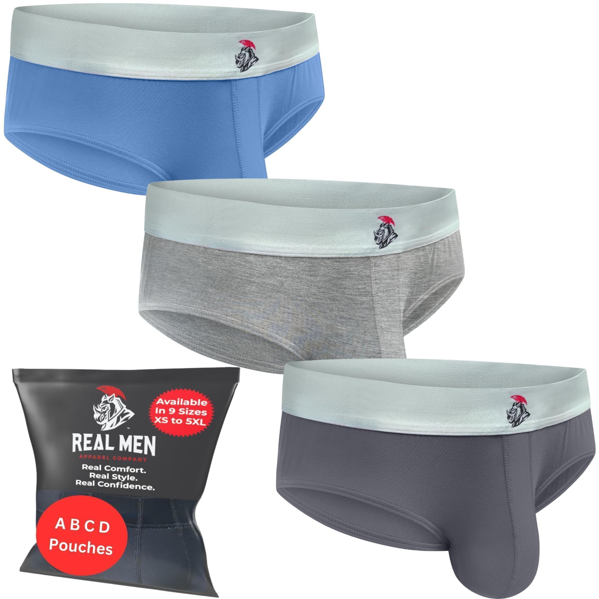 Real Men Nylon & Modal Briefs for Men – ABCD Pouch – 1, 3 & 6 Packs – Brushed Nylon & Rhino Fit – XS to 5XL