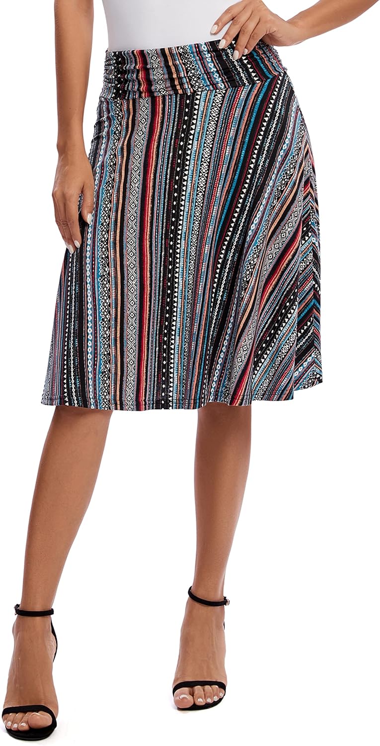 Urban CoCo Women's Ruched High Waist Knee Length Jersey A-Line Stretchy Flared Casual Skirt - Image 6