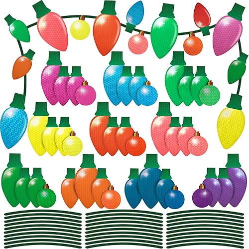 MORCART Juego de 80 piezas reflectantes de decoración de automóvil de Navidad, 50 bombillas reflectantes en forma de luz, 30 cables magnéticos,