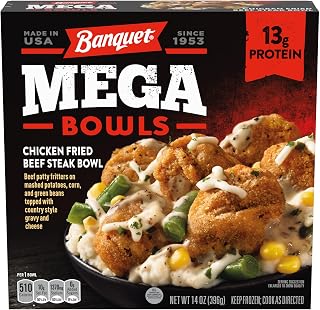 Banquet Mega Bowls Chicken Fried Beef Steak, Frozen Meal, 14 OZ