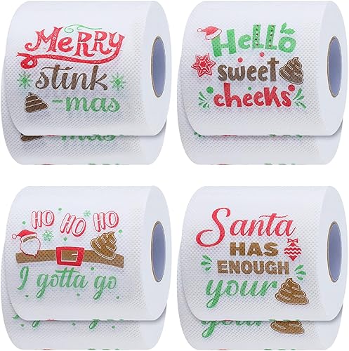 8 rollos de papel higiénico de Feliz Navidad, divertido papel higiénico de Papá Noel, divertidos regalos de broma de Navidad para fiesta de Navidad,