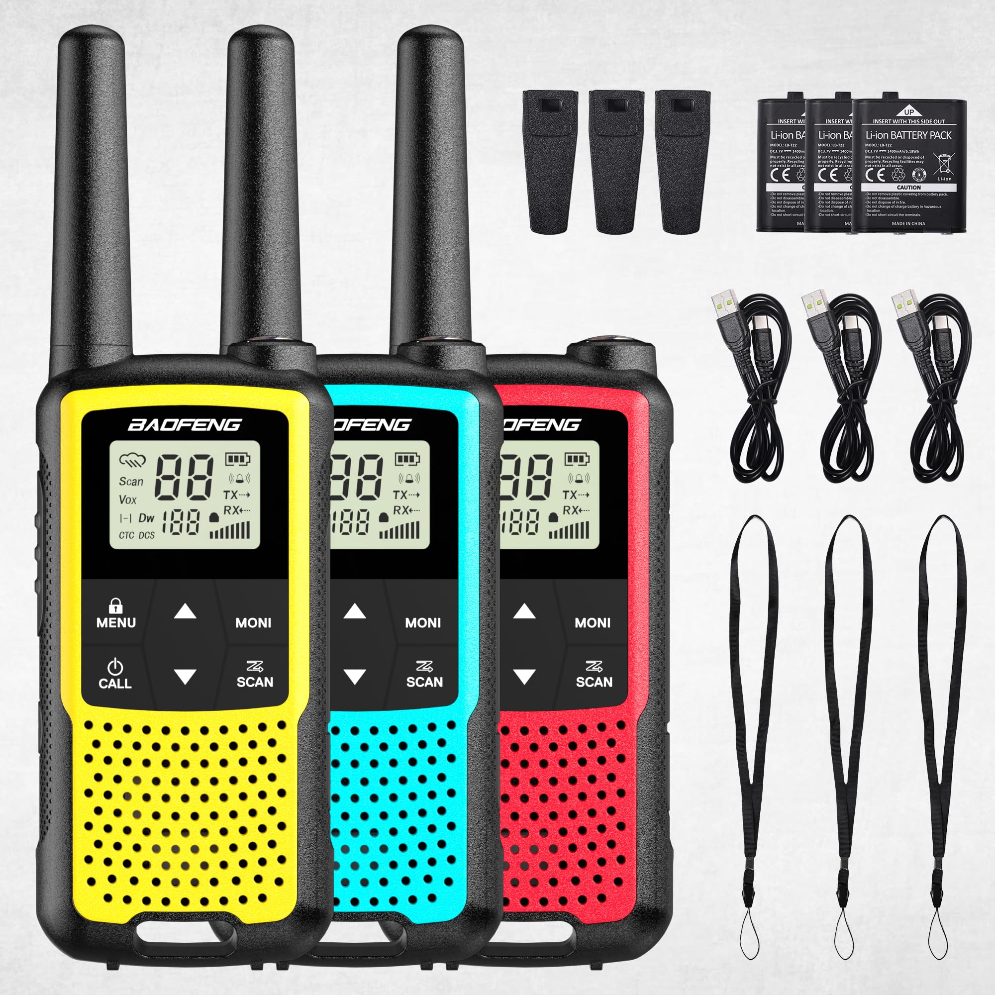 Baofeng BF-33C Walkie-Talkie PMR446 für Kinder, Langstrecken-Zweiwegefunkgeräte mit wiederaufladbarem Akku, USB-C-Ladung, 16 Kanälen, VOX, Dual Watch, für Outdoor-Spiele & Familienabenteuer, 3er-Pack
