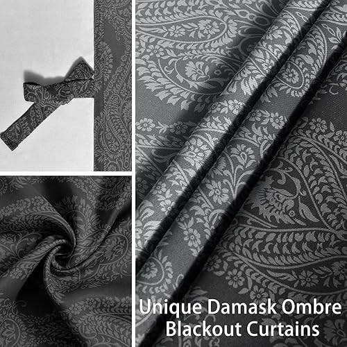 Miniatura 5 de JIUZHEN París - Cortinas de damasco con estampado de cachemira para sala de estar, aislamiento térmico, reducción de ruido, patrón floral, con