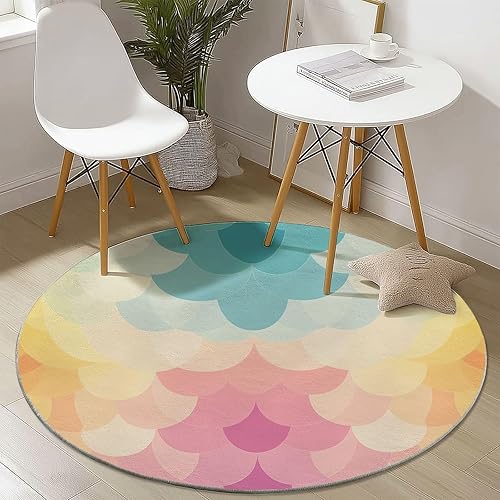 Alfombras redondas de 7 pies para sala de estar, 7 x 7 pies, lavables, retro, degradado, patrón artístico, alfombra suave, alfombra antideslizante
