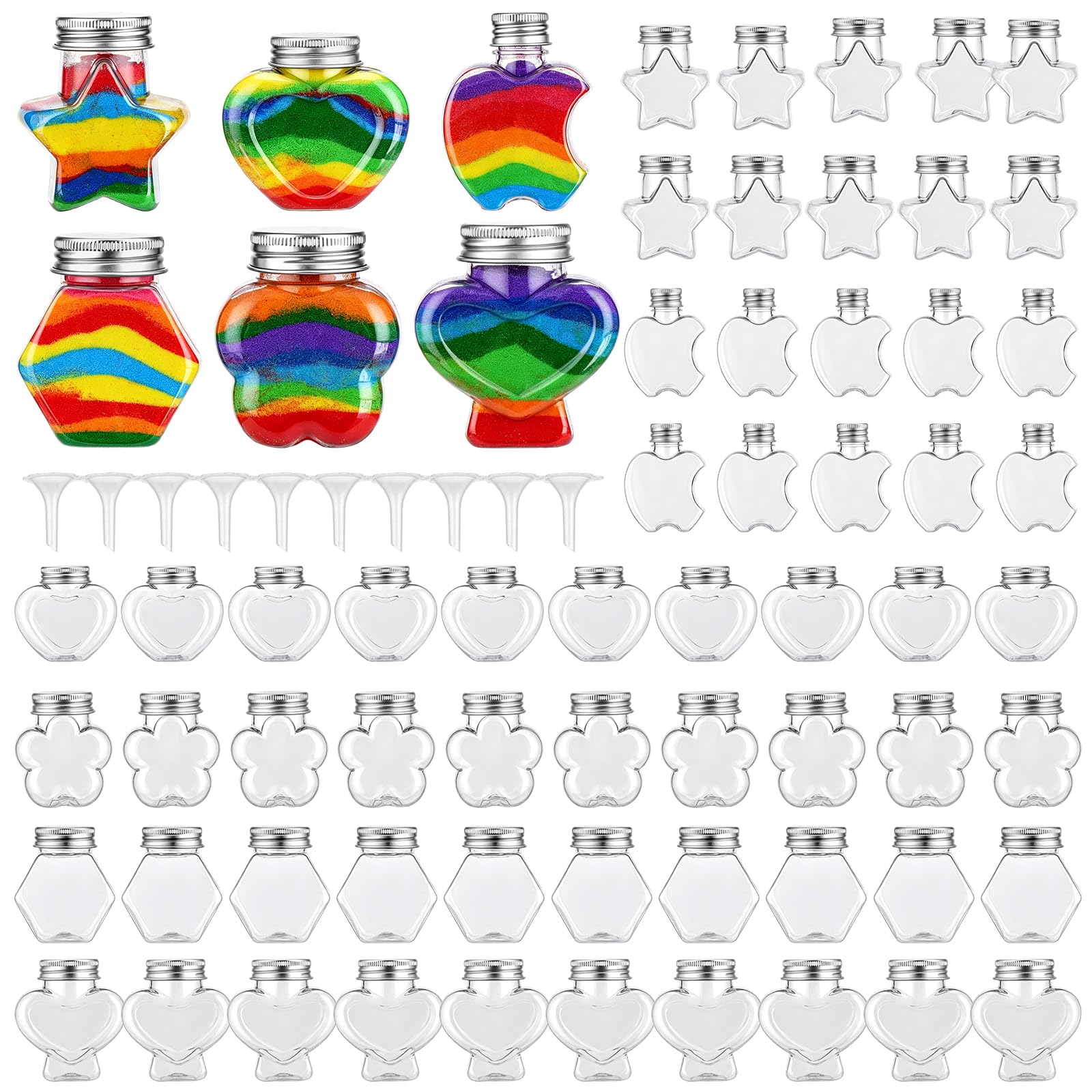 YXSJAS 60Pcs Plastic Sand Art Bottles with Lids Heart & Flower Shaped Plastic Potion Bottles for Wedding Invitations Crafts Supplies Decorations Art Crafts Supplies