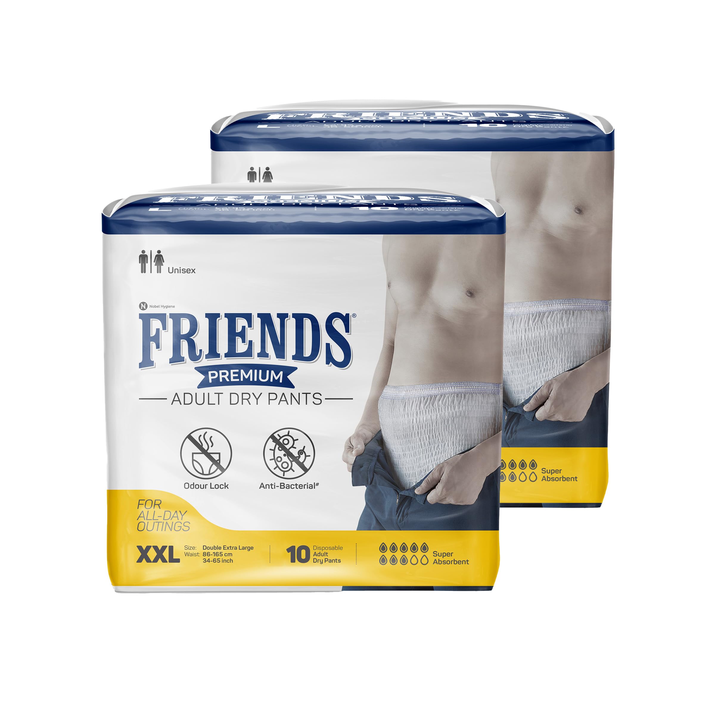 Premium Adult Diapers Pant Style - 20 Count -XXL- with odour lock and Anti-Bacterial Absorbent Core- Waist Size 34-65 Inch ;86-165cm