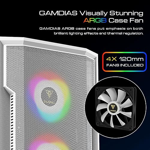 Miniatura 3 de GAMDIAS ATX Mid Tower ARGB - Carcasa para computadora de videojuegos con vidrio templado lateral, 4 ventiladores ARGB PWM integrados de 4.724 in