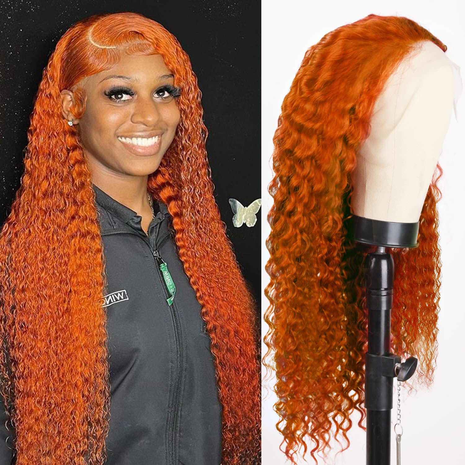 Amazon.com : Zomgurd 24 Inch Ginger Orange Curly Lace Front Wigs Human ...