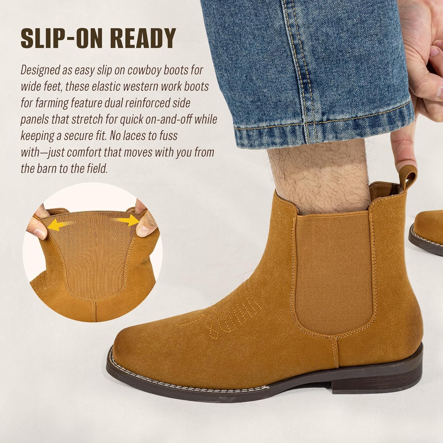 J's.o.l.e Western Cowboy Boots for Men Square Toe Stylish Ankle Chelsea Boots