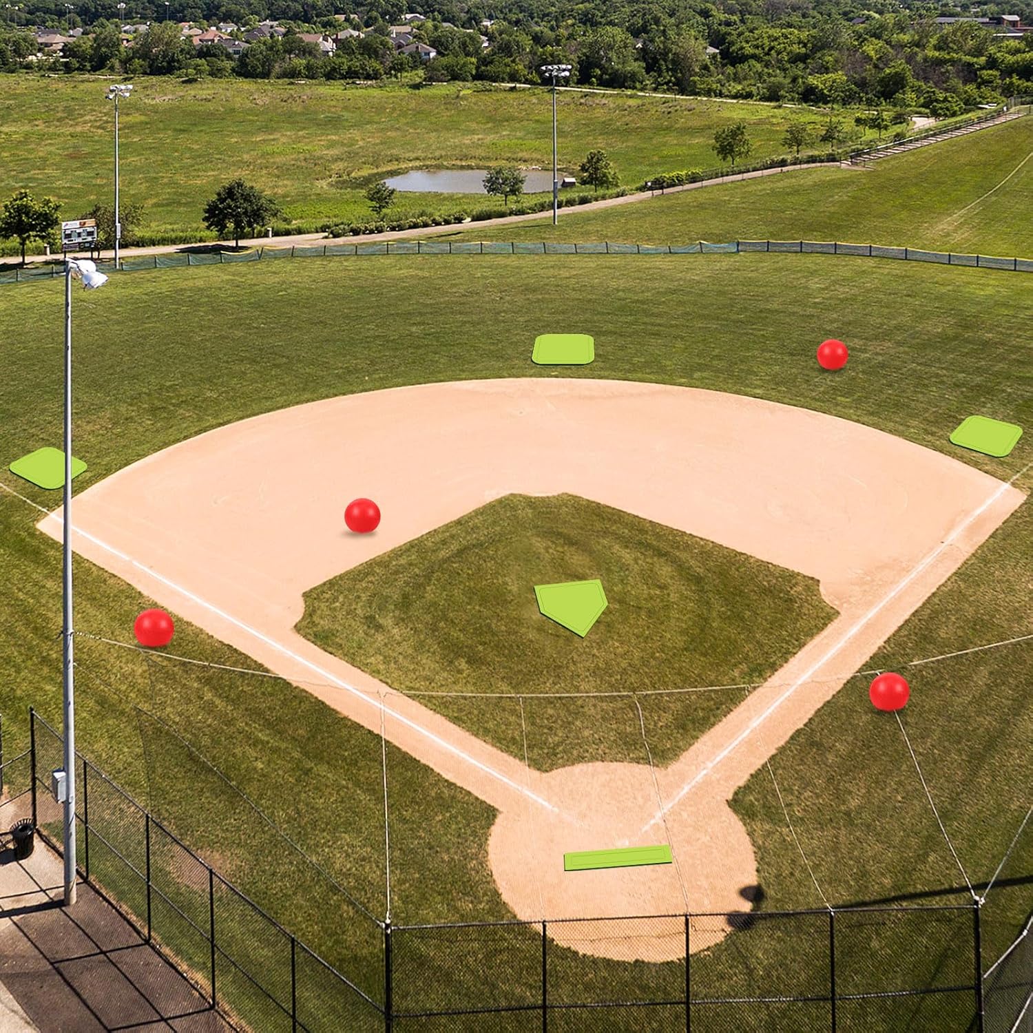 Hiboom 16 Pcs Sports Kickball Set Includes 10 Inches Playground Ball 5 Rubber Throw Down Bases Ball Pump 10 Foul Line Cones for Kids Adults Playground School Backyard Game Camps Picnic