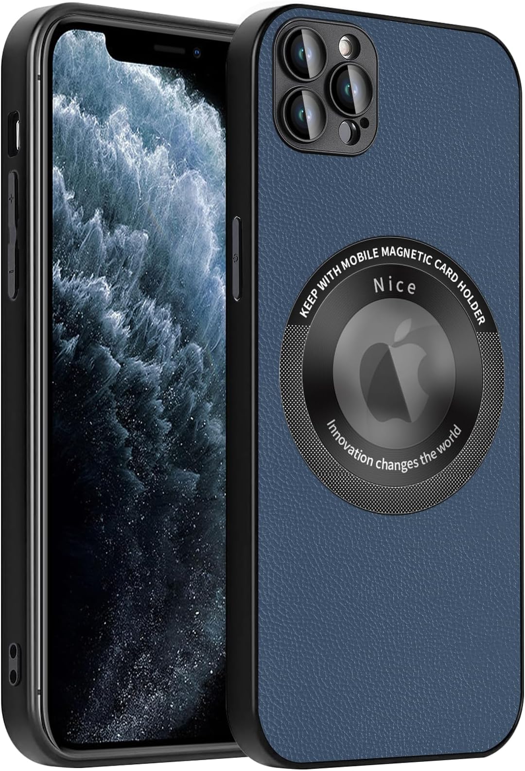UCHUANG for iPhone 11 Pro Case, with Built-in Camera Lens Protector Phone Cover, Leather Slim Logo View Classic Luxury Elegant Thin Protective Cover for 11 Pro 5.8" (Navy Blue)