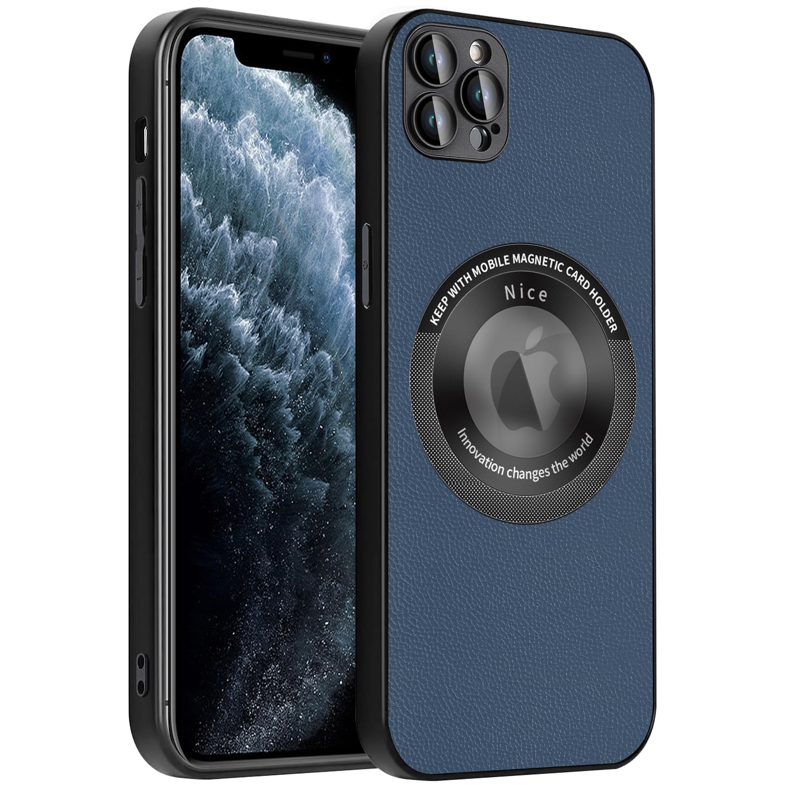 UCHUANG for iPhone 11 Pro Case, with Built-in Camera Lens Protector Phone Cover, Leather Slim Logo View Classic Luxury Elegant Thin Protective Cover for 11 Pro 5.8" (Navy Blue)