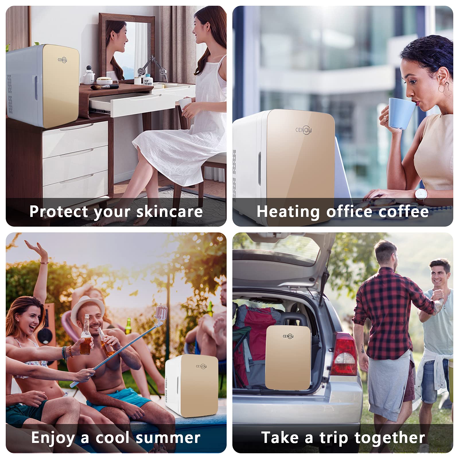 ROCBOC 10 Liter/12 Can Mini Fridge for Bedroom, Rapid Cooling Skincare