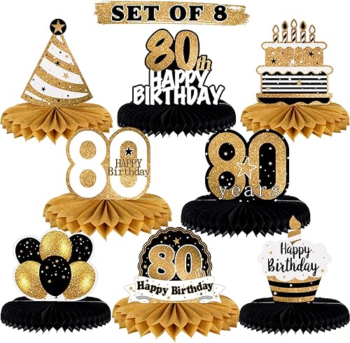 Miniatura 16 de LINGTEER Decoración feliz 50 cumpleaños negro y dorado de papel para mesa - Juego de centros de mesa con estrella de pastel y globo, 8 piezas
