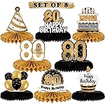 LINGTEER Happy 80th Birthday Table Honeycomb Centerpieces Perfect for Cheers to 80th Birthday Eighty Years Old Party Table Decorations Gift Sign.