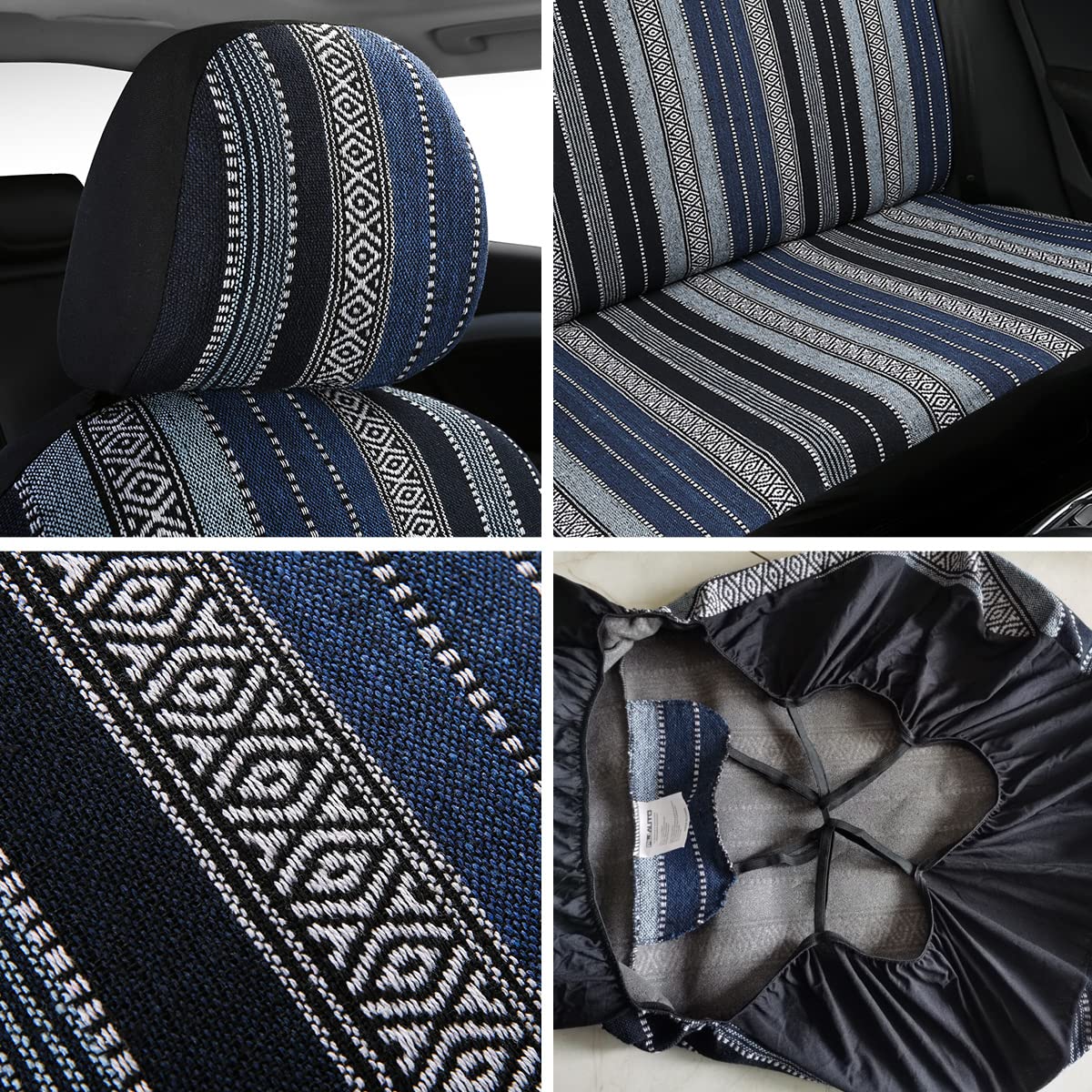Baja - Juego Completo de 9 Fundas de Asiento de automóvil, Transpirables y Lavables, a Rayas, Tejidas a Rayas, Funda de Asiento Universal para sedán, SUV, camión, Compatible con Bolsas de