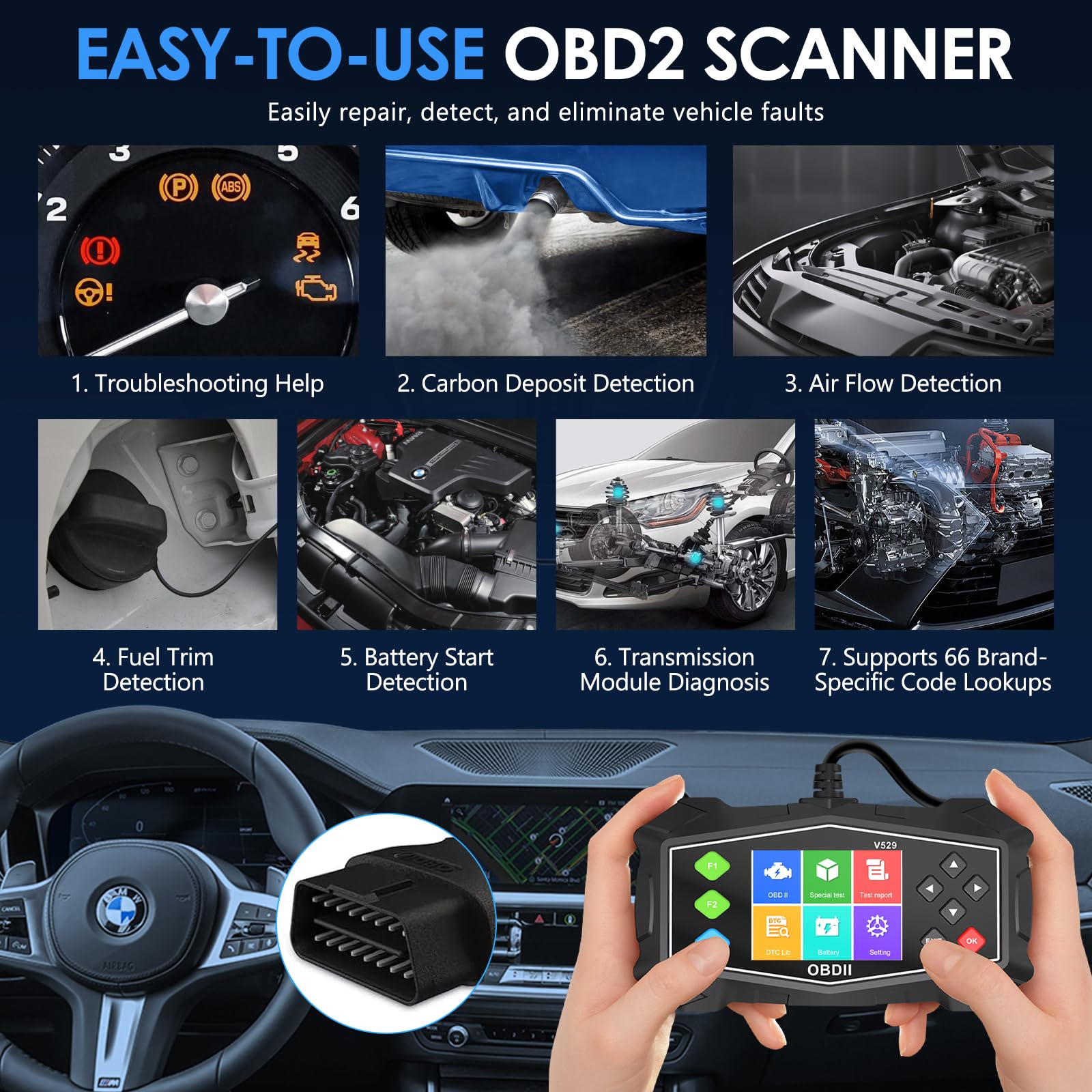 Anluomafuy V529 OBD2 Diagnostic Auto Valise Voiture, Lecteur De Code D