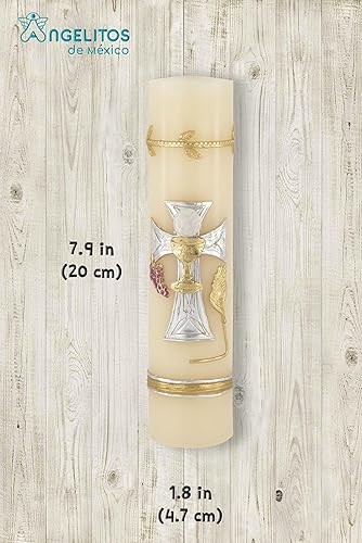 Miniatura 3 de Angelitos de Mexico Vela hecha a mano de primera comunión hecha a mano con cruz plateada Cirio de Primera Comunion