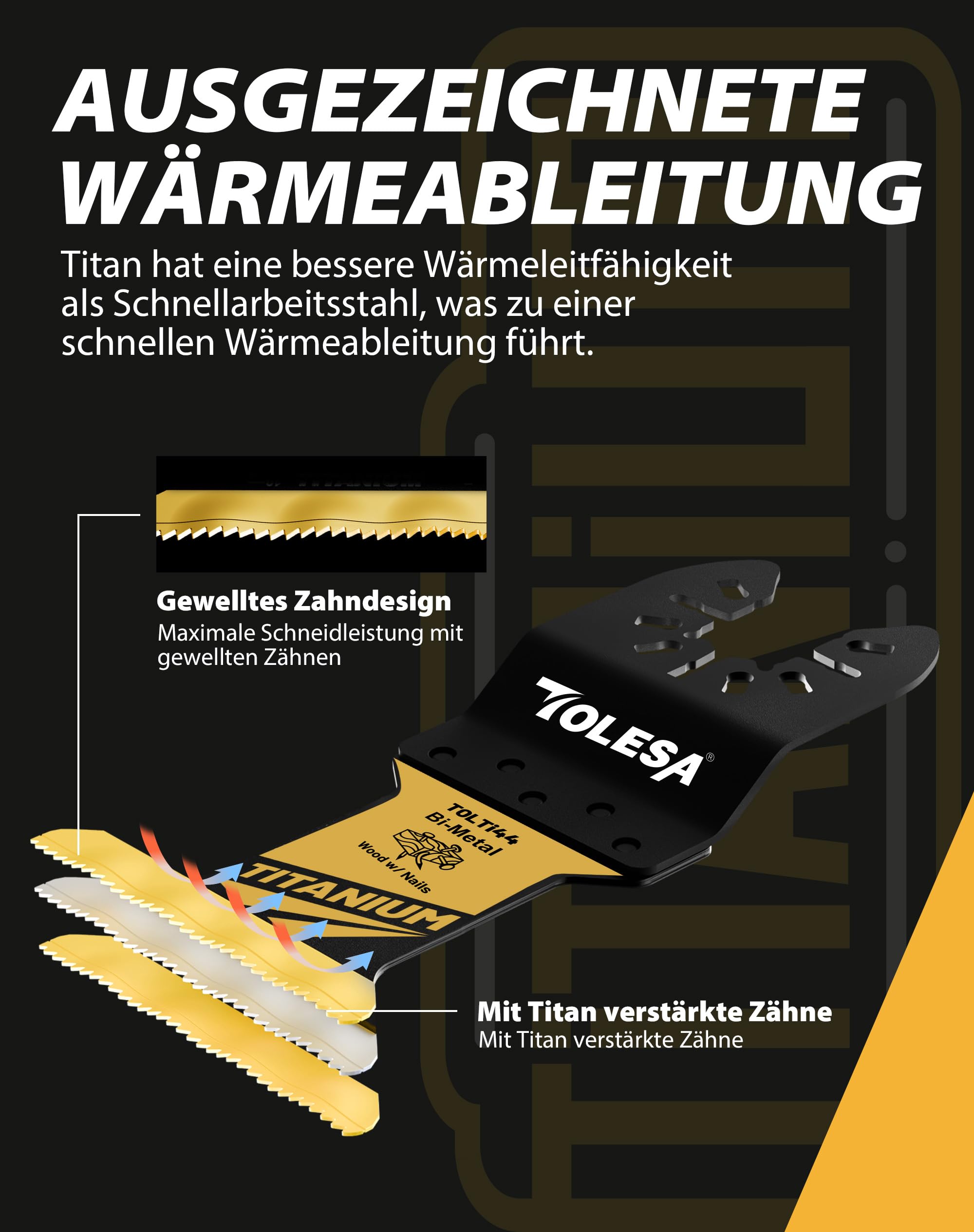 TOLESA 16tlg Multitool Sägeblätter Titan Extra Lange und Breite für Multimaster Sägeblätter zum Schneiden von Metall, Geeignet für Metall, Holz und Kunststoff