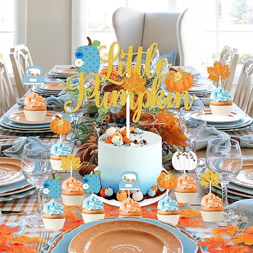 Miniatura 5 de Decoraciones de baby shower de calabaza pequeña, pancarta azul de calabaza pequeña, decoración de pastel, calabaza, camión, hoja de arce, guirnalda