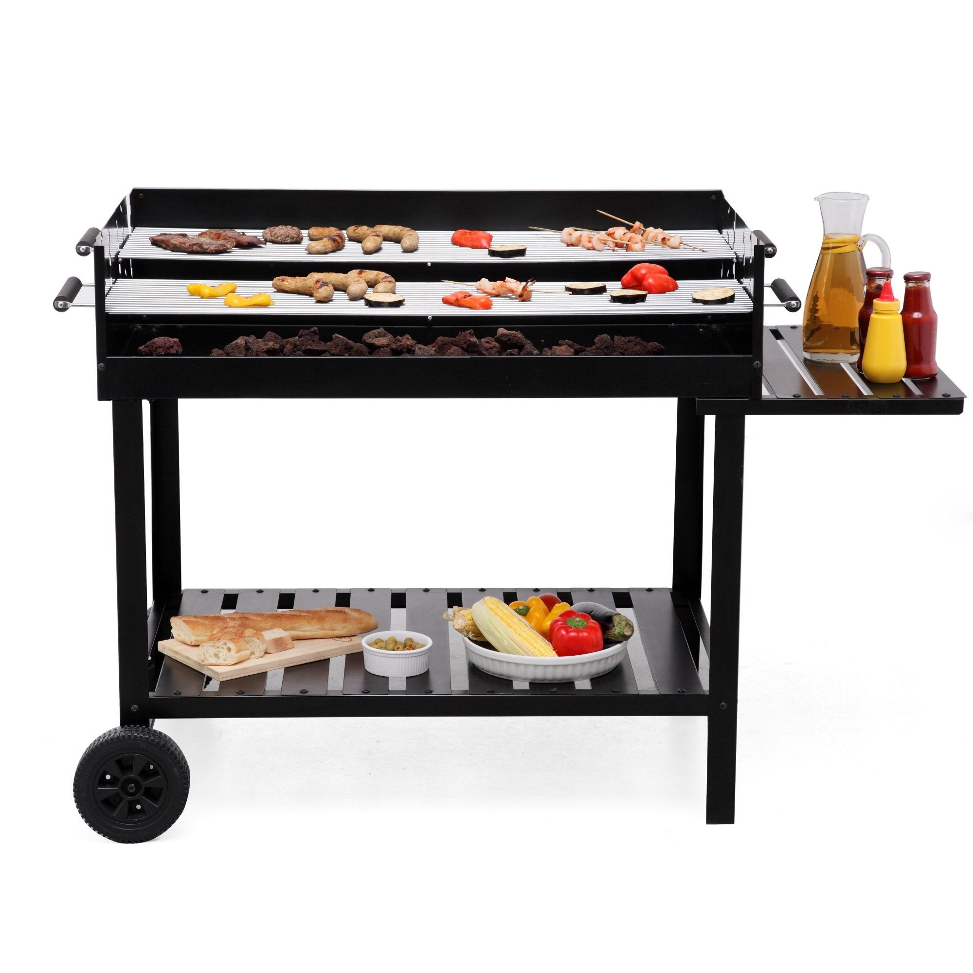 tepro Holzkohlegrill Grillwagen Atlanta, Outdoor BBQ mit Rädern, Höhenverstellbar ca. 77 - 88 cm, Grillfläche: ca. 98 x 56 cm, Maße ca. 135,5 x 63 x 91,2 cm, Schwarz