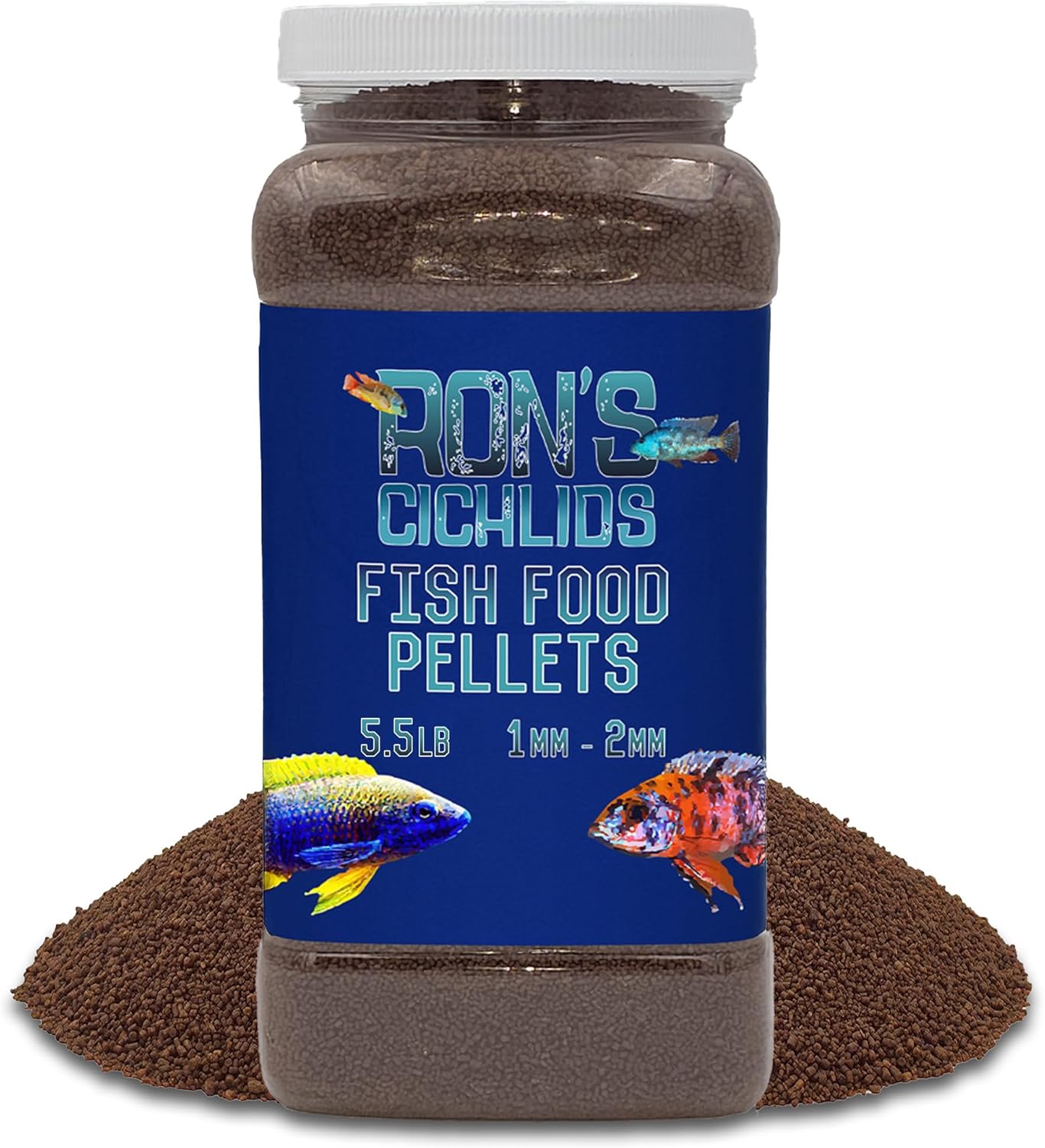 RON'S CICHLIDS Juvie Blend African Cichlid Fish Food, Premium Tropical Fish Food Pellets with Protein, Veggies & Fruits for Healthier, Brighter & Bigger Tropical Fish & Cleaner Tanks, 5.5 LB
