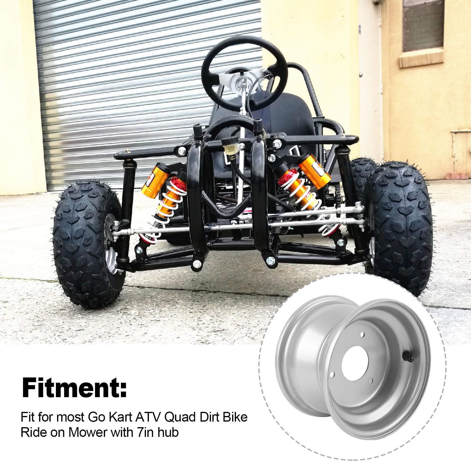 7 Pouces Go Kart RIMS 7 Pouces ATV Rimer Rim Aluminium Alloy 3 Boulons Trous 16x8,00-7 Silver Rustproof Wide 136 Mm pour Go Kart ATV Quad Dirt Bike Ride sur la Tondeuse