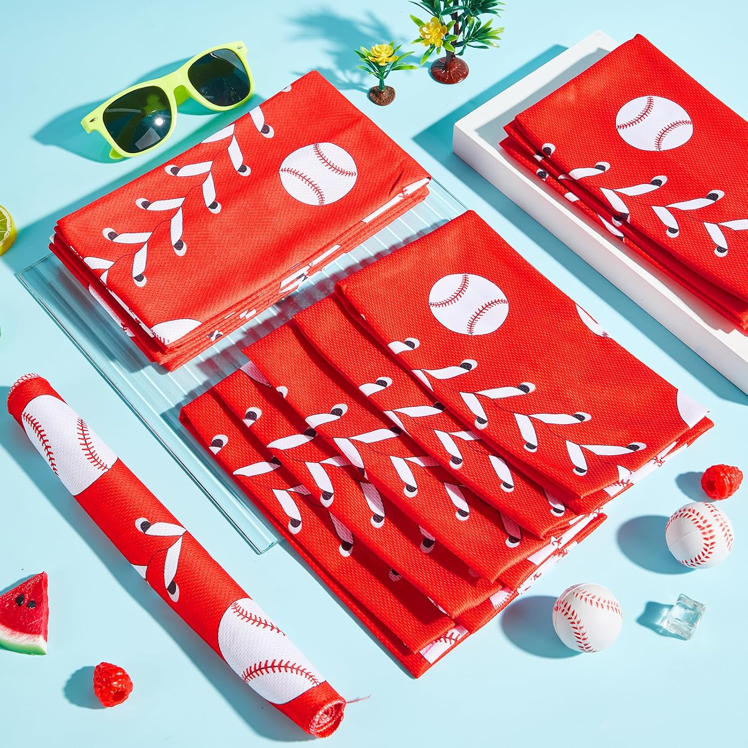 30Pcs Baseball Softball Cooling Towels for Neck and Face 40 x 12 Inch Baseball Sports Team Gifts Microfiber Breathable Workout Ice Towel Sweat Chilly Bulk Neck Wraps for Athletes Gym Camping Red