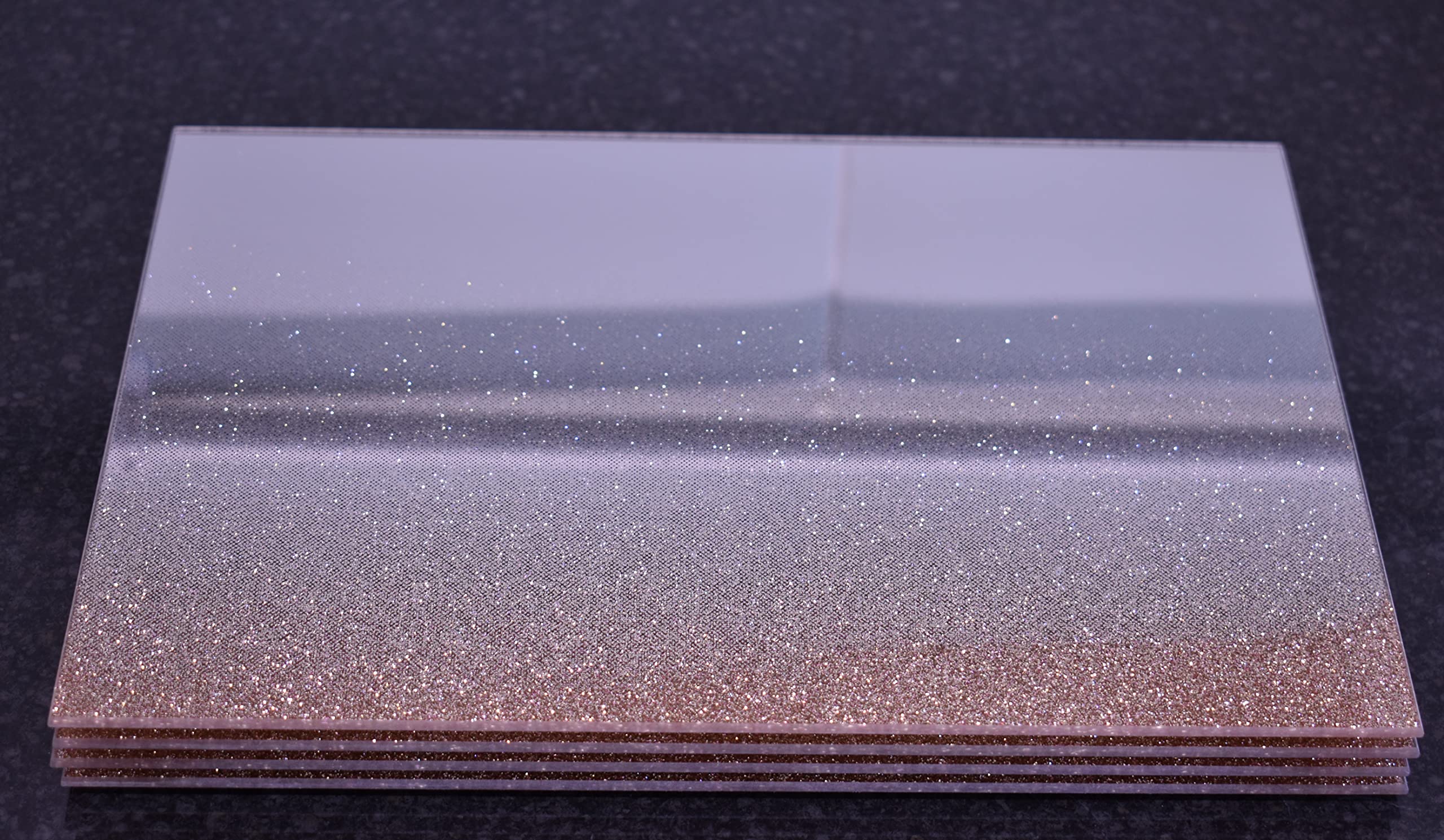 Pack of 4 Rose Gold Glitter Glass Placemat Rose Gold glitter ombre effect over transparent glass