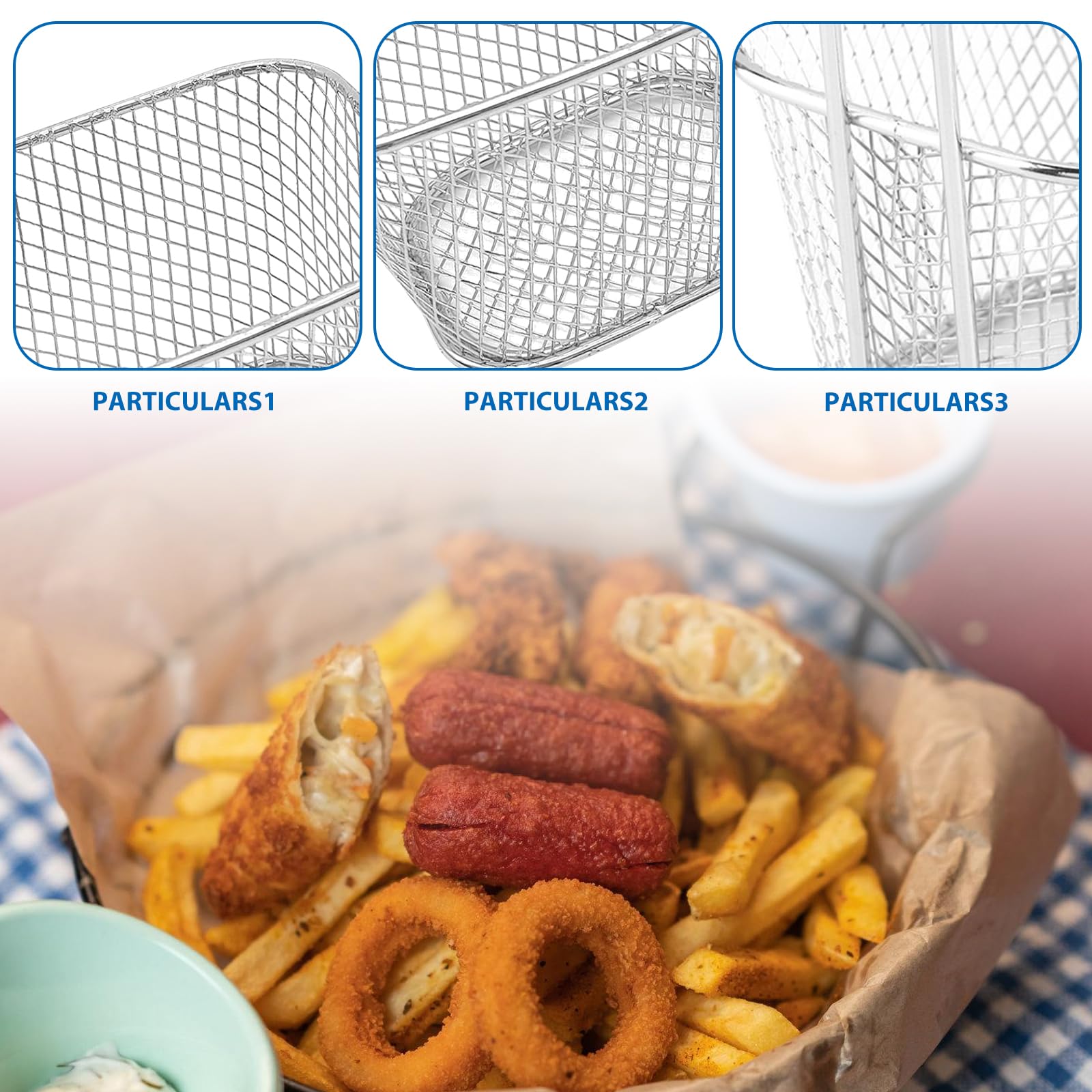 Lot de 12 paniers à frites : Petit panier à frites en acier inoxydable argenté avec anse - Panier à frites pour frites, frites, crevettes, rondelles d'oignon