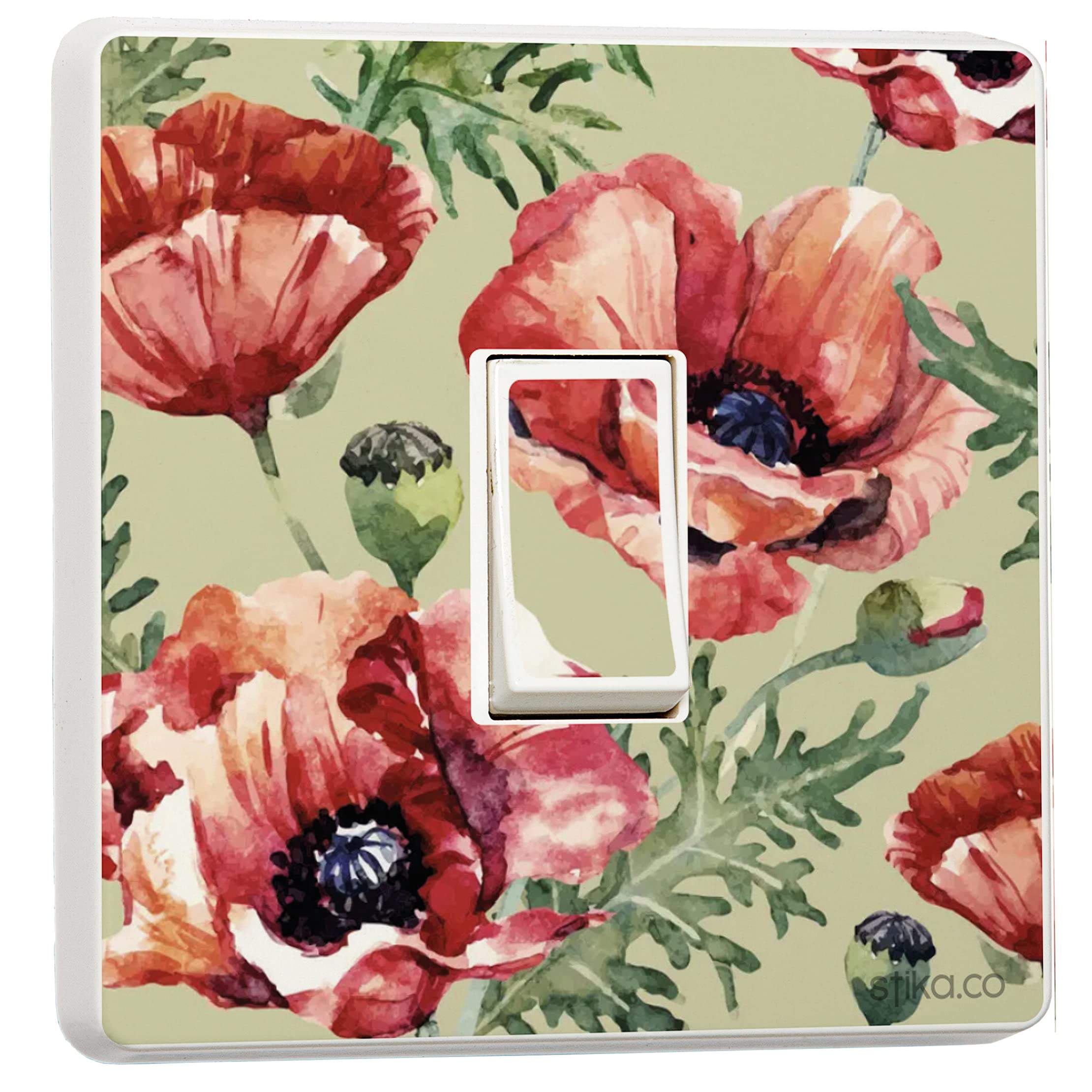 Stika.co Red Pack Of 2 Poppy, Floral Print Light Switch Sticker Vinyl Cover Skin - Remembrance Stickers