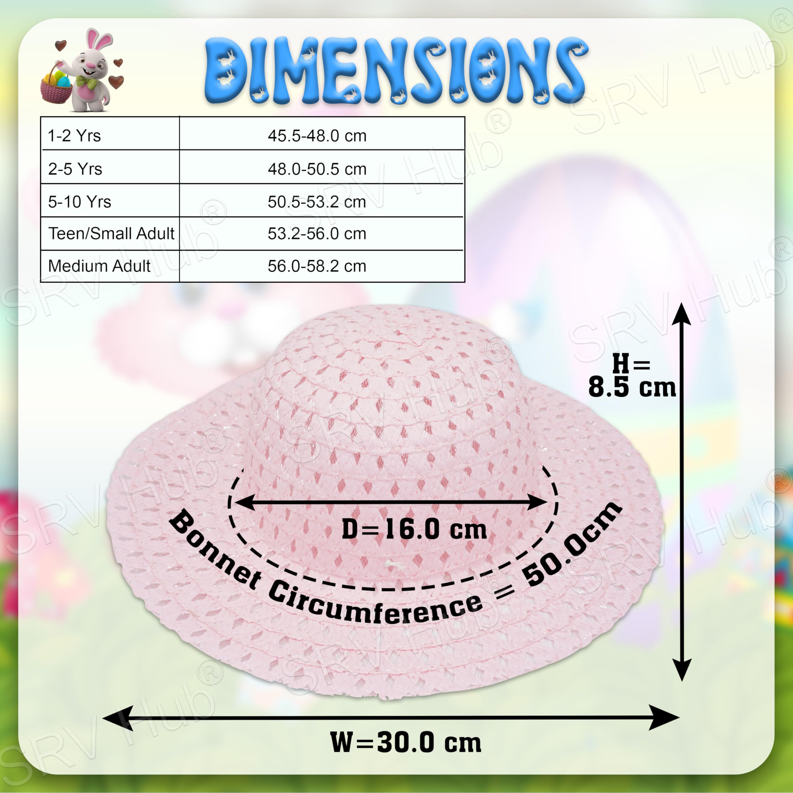 HOVUK Pink Girls Easter Bonnet Hat 16cm, Woven Beige Hat for Girls Perfect for Easter Summer Parties, and Fancy Dress - Image 2