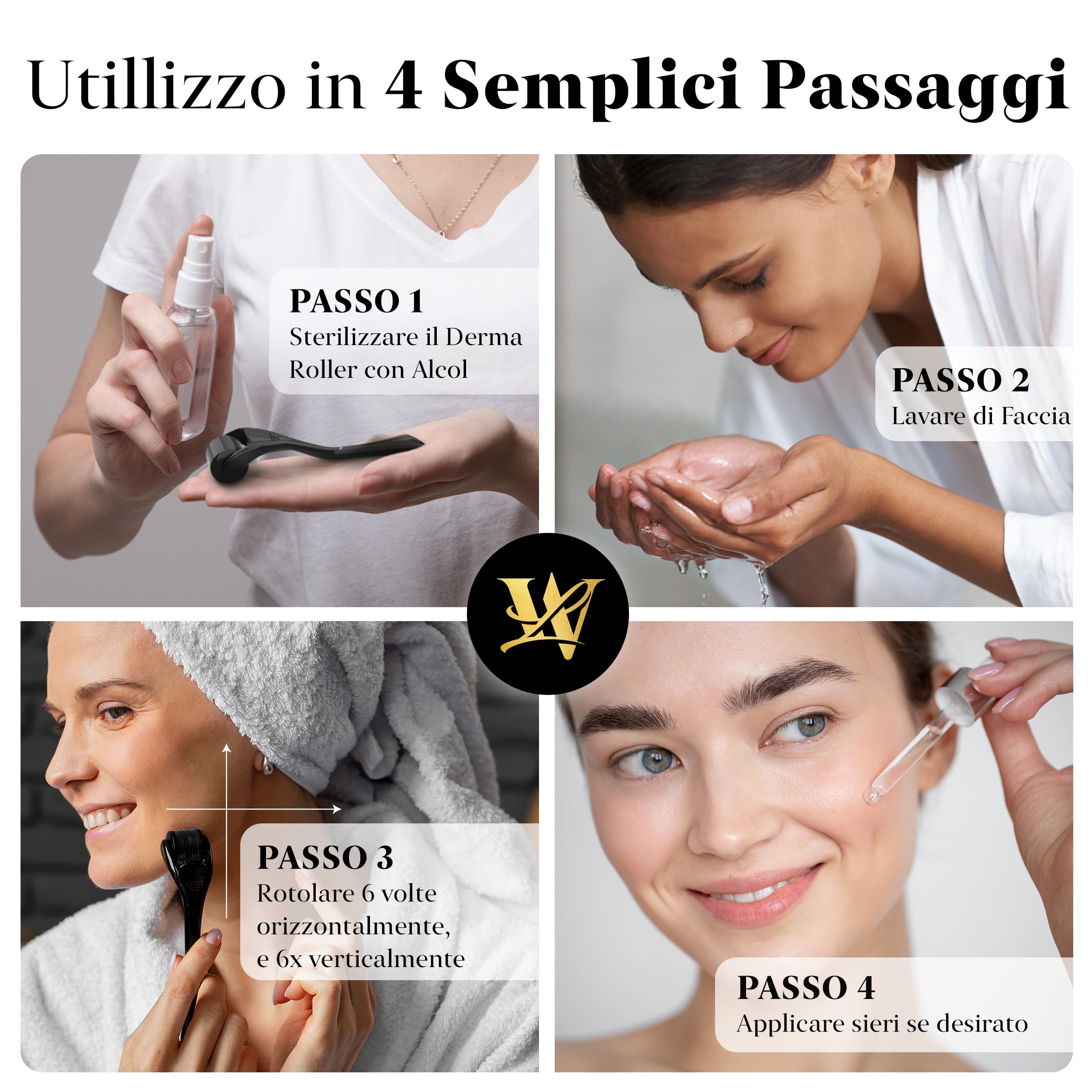 Derma Roller 0,5mm per pelle, dermaroller capelli e barba - Rullo microneedling in titanio per viso