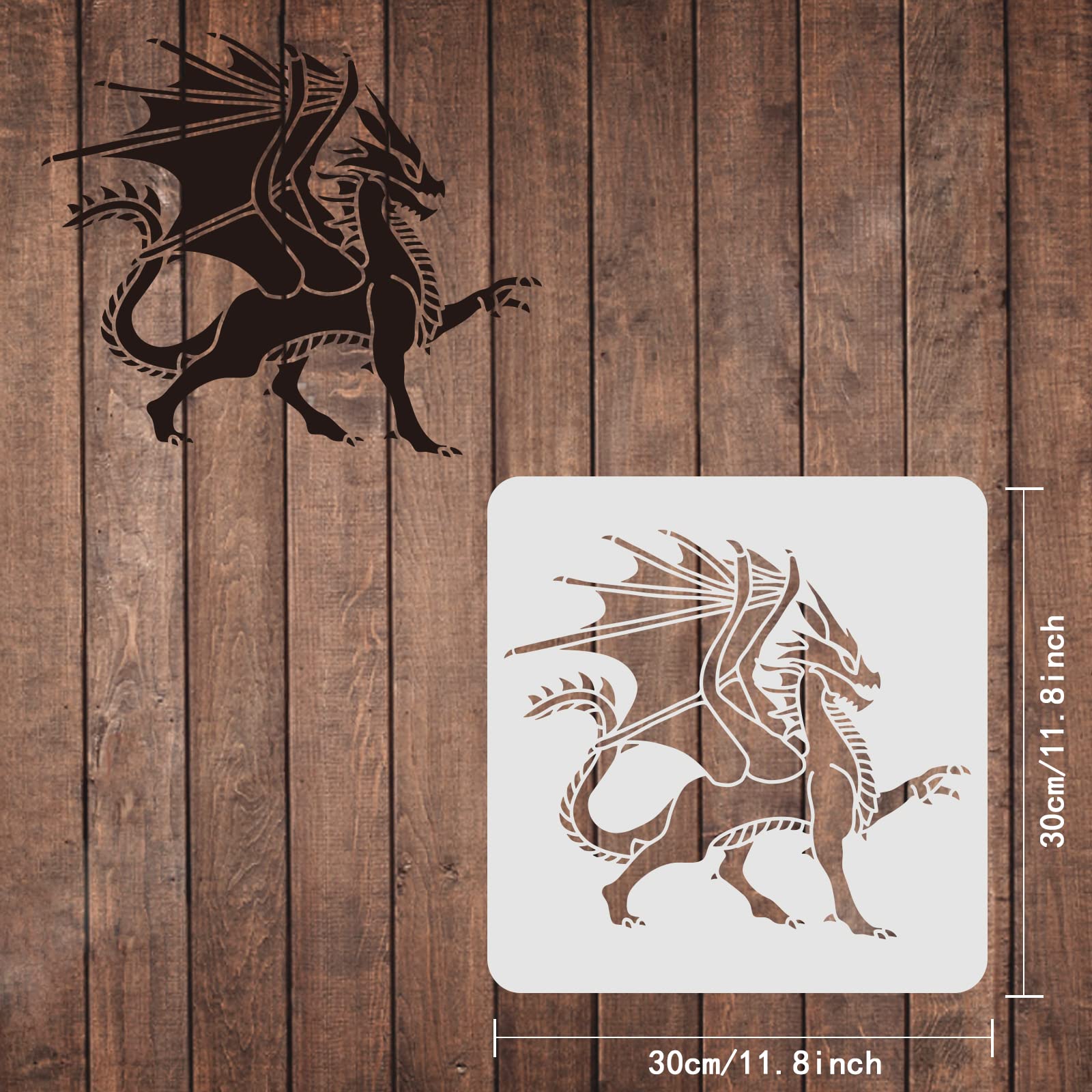 Dragon Stencil Template 11.8x11.8 Inch - Reusable Plastic Painting Stencil For DIY Crafts & Wall Decor