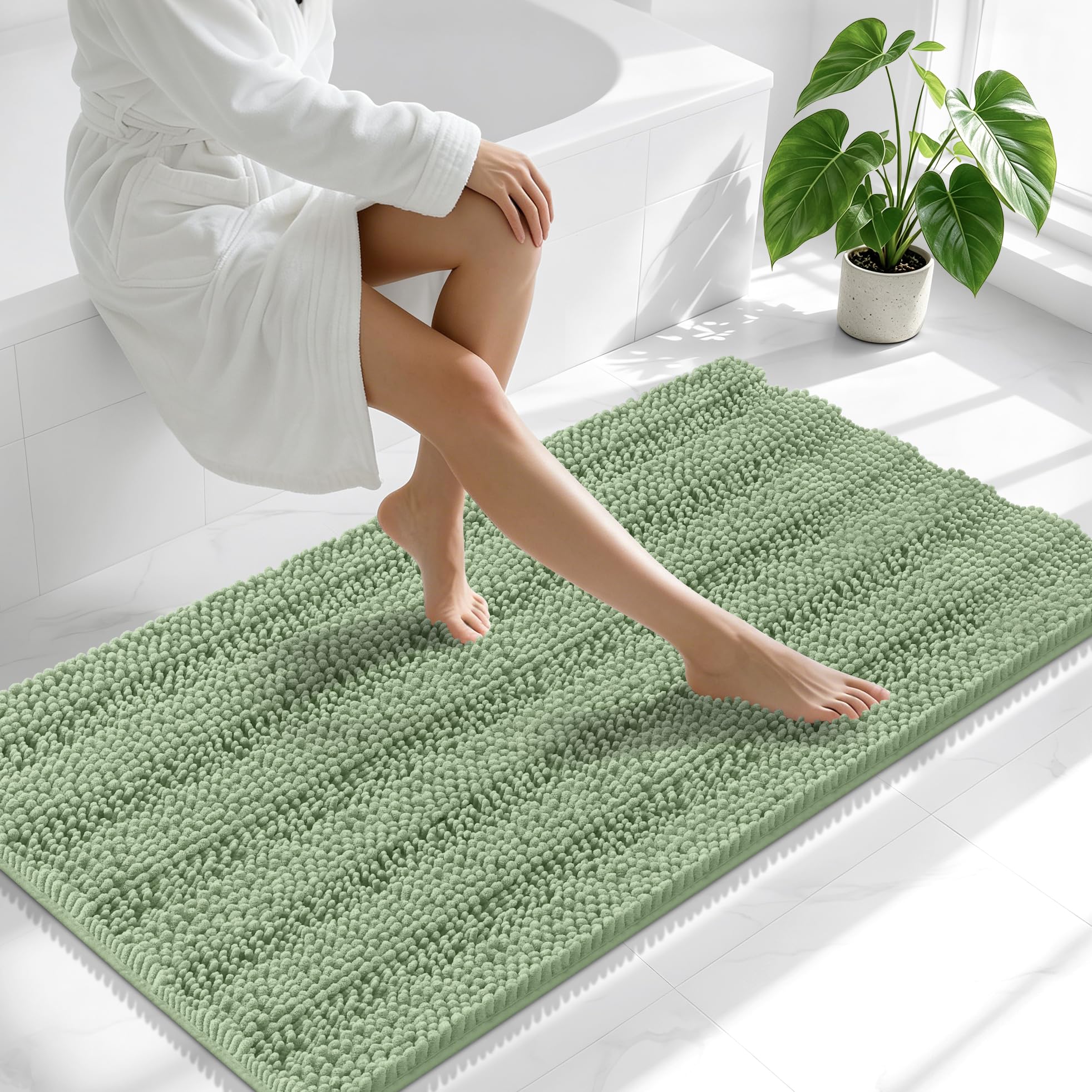 Smiry Thick Chenille Bathroom Runner Rugs 47x24, Soft Bath Mat, Sage Green